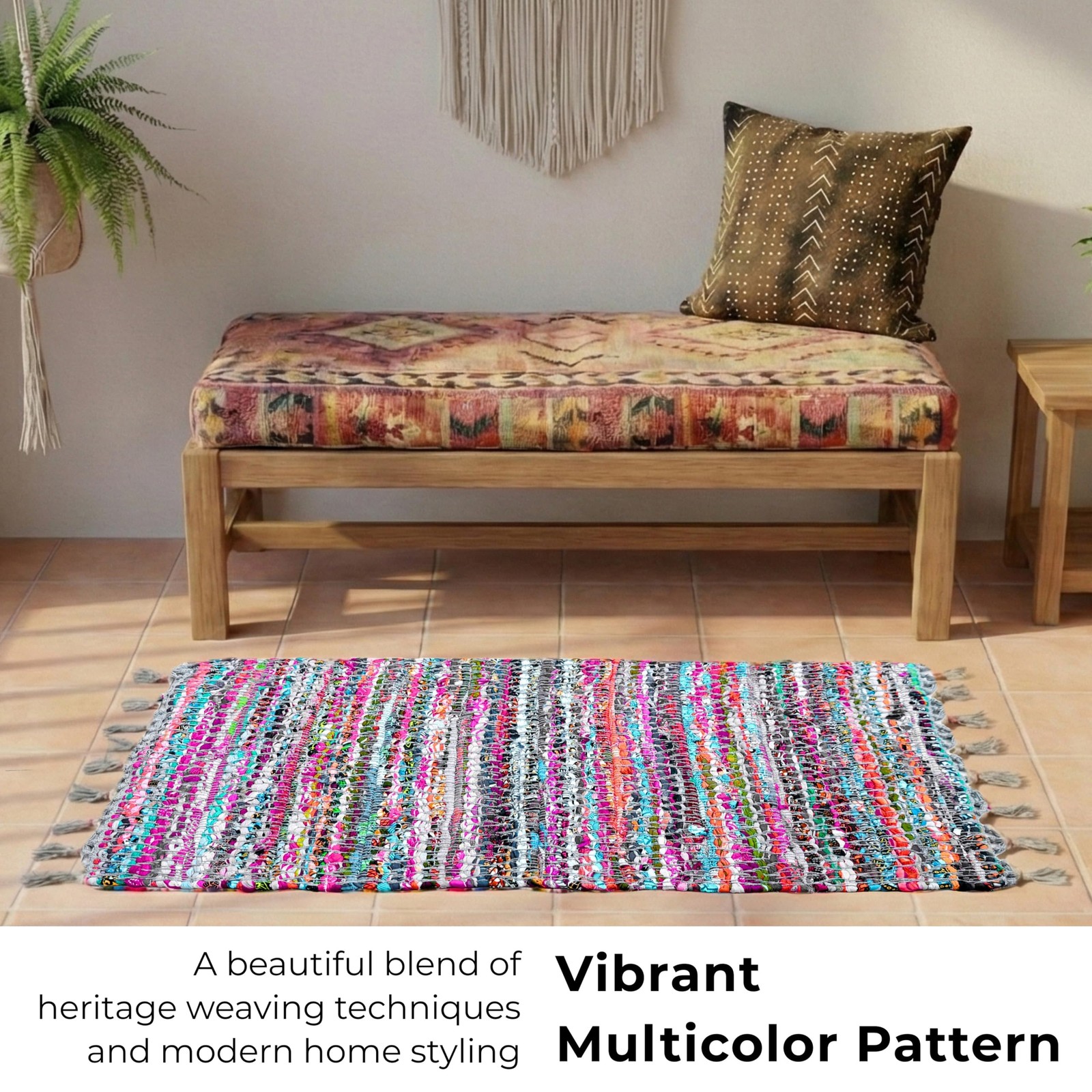 100% Cotton Rag Rug 24×36 – Multicolor Chindi Rug – Hand Woven & Reversible f…