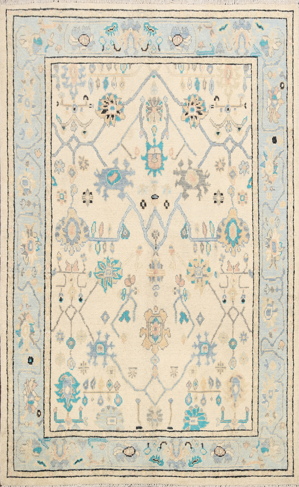 Geometric Floral Hand-knotted Vegetable Dye Oushak Turkish Oriental Area Rug 5×6