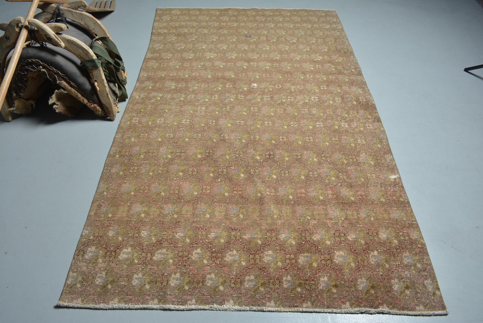 Turkish Rug, 4,5×7,8 ft Vintage Rug, Brown Red Animal Print Wool Rug