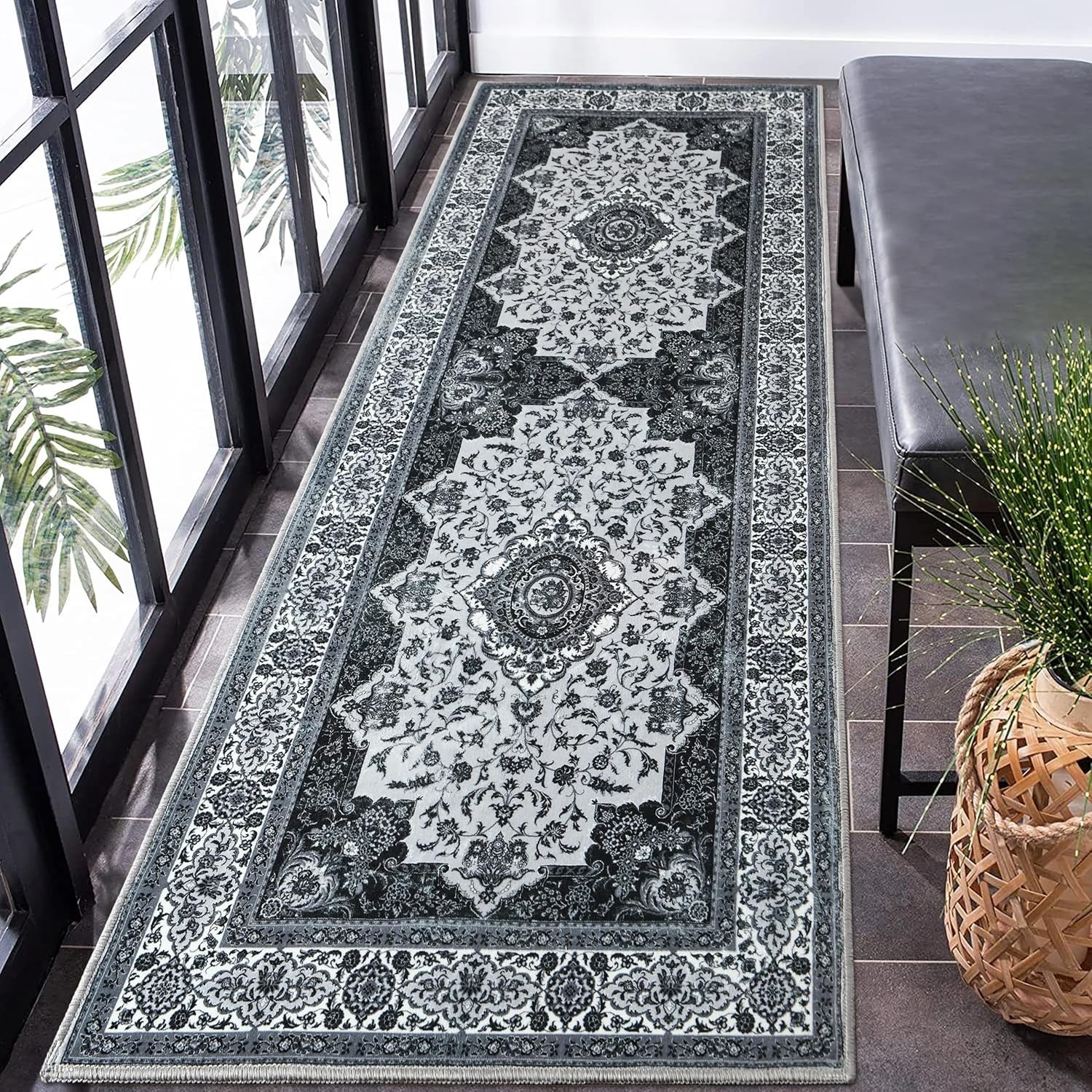Runner Rug for Bedroom, 2x6Ft Machine Washable Area Rugs, Vintage Non-Slip Low P