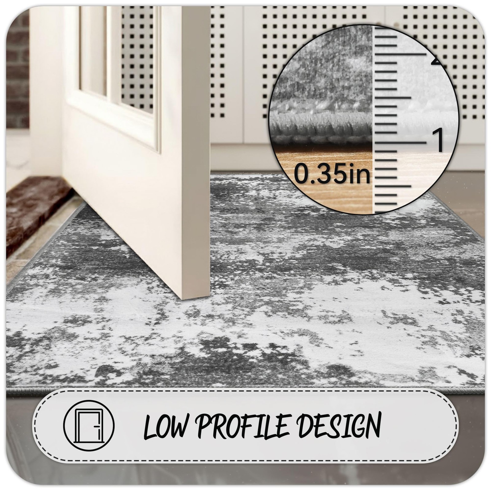 2×3 Abstract Grey Washable Entryway Rug Indoor Door Mat NonSlip 24×36 Inch