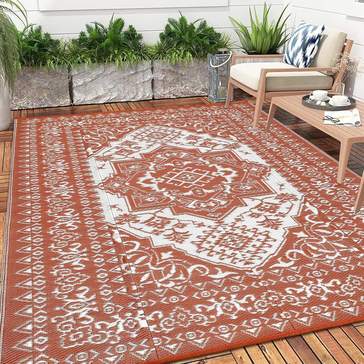 9×12 FT Outdoor Plastic Straw Patio Rugs Reversible Carpet RV Picnic Camping Mat