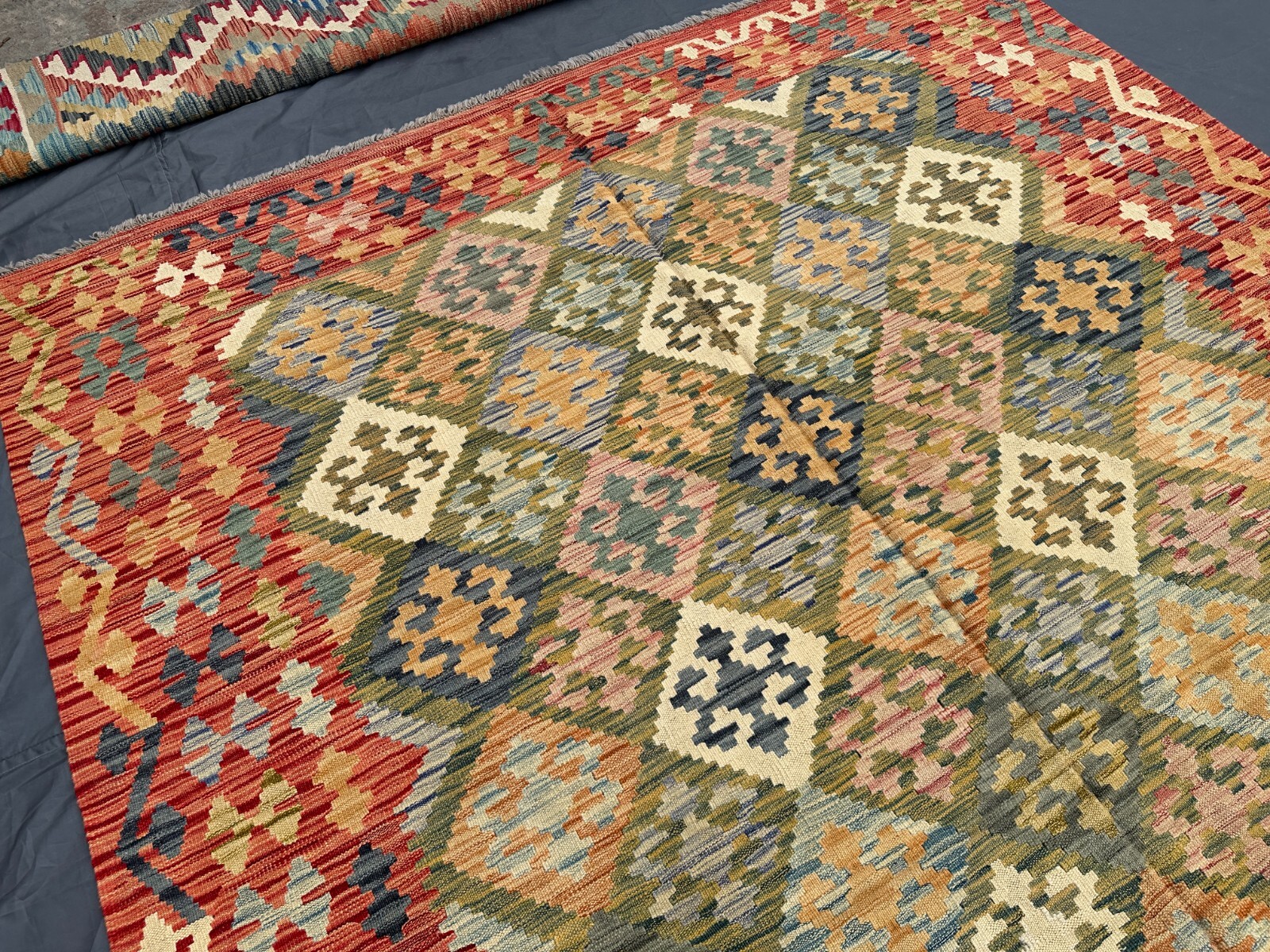 7×10 Afghan Kilim Rug – Handmade Wool Modern Flatweave Carpet, Living Room Rug