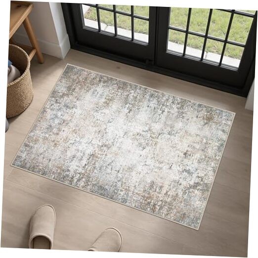 2×3 Entryway Rug – Modern Abstract Soft Thin Rug – Washable