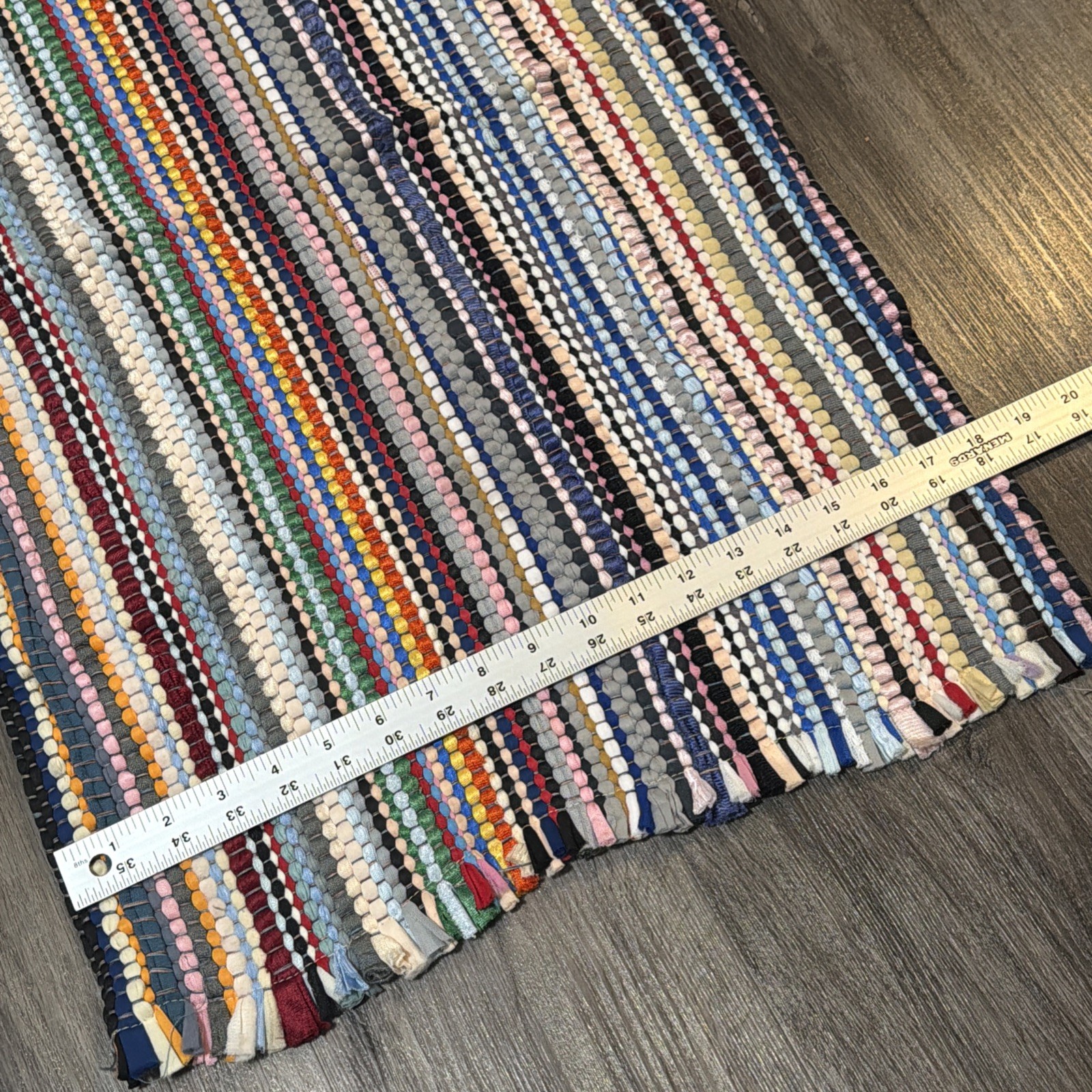 Vtg Rag Rug Floor Mat Multi Colors Braided Textile Retro Farmhouse 33×18” USA