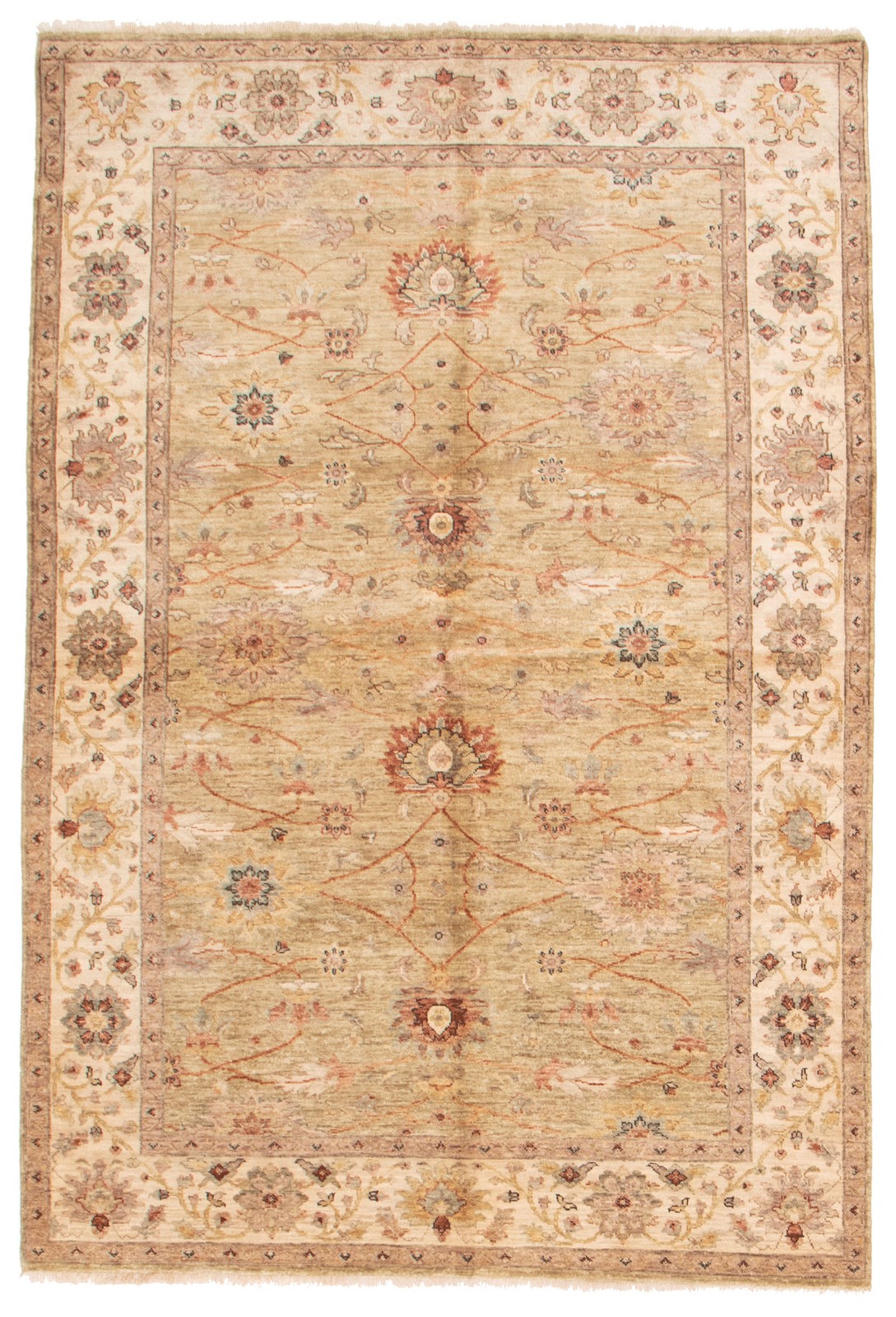 Traditional Olive Hand-knotted Area Rug 6’0″ x 8’11” Oriental Wool Carpet