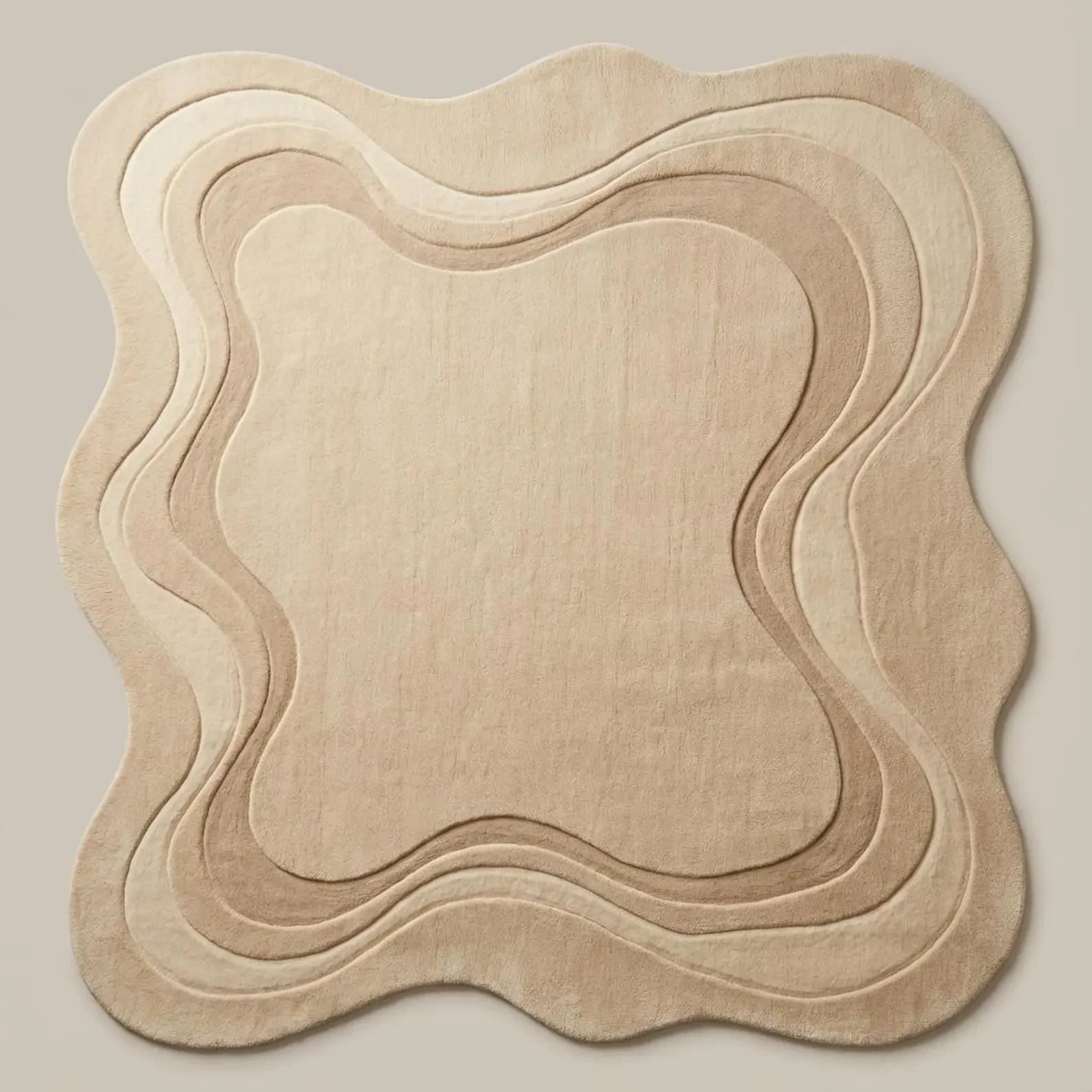 Sculptural Wool Area Rug, Organic Irregular Shape, Modern Neutral Carpet 9×12