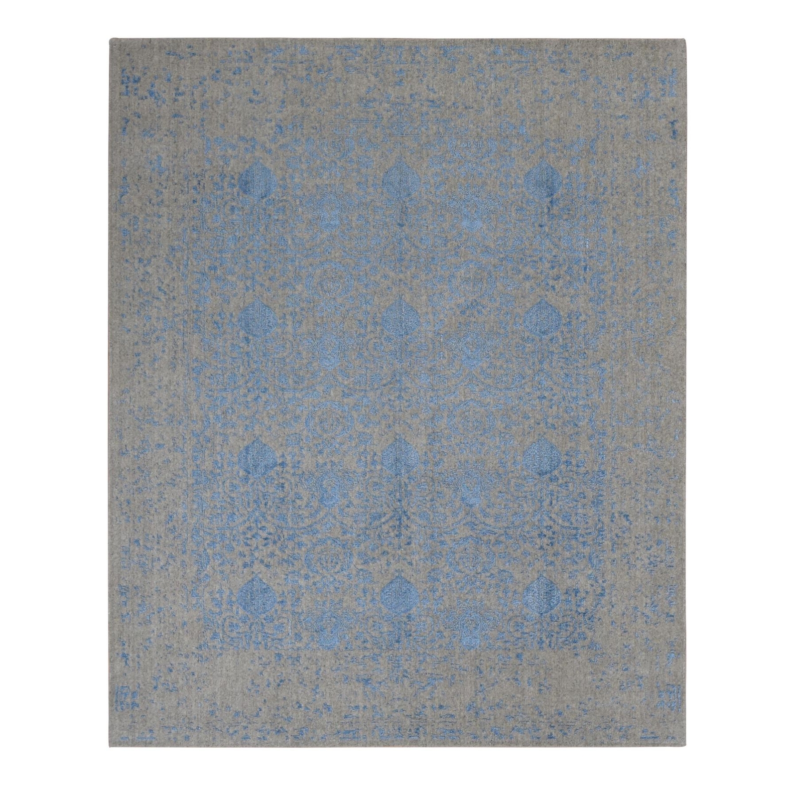 7’10” x 9’9″ Blue Hand Loomed Erased Broken Pomegranate Design Wool Rug R87022