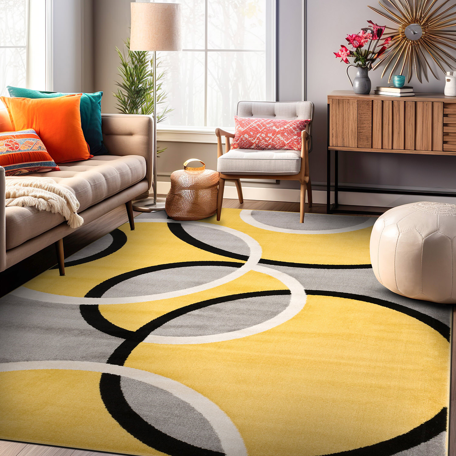 Rugshop Area Rug Modern Abstract Circles Rug Kitchen Carpet Rugs for Living Room