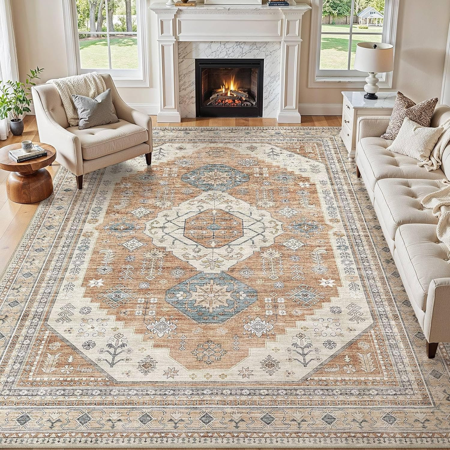 Large 10X14 Washable Area Rug – Soft, Stain Resistant, Non-Slip Vintage Design