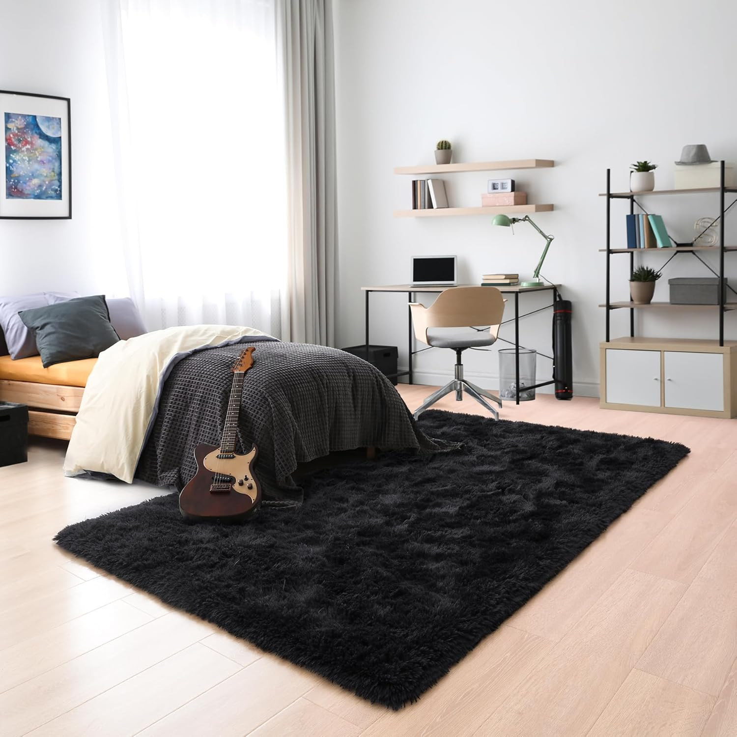 Fluffy Rugs for Bedroom,Black Area Rugs for Living Room,2X3 Feet Small Thick …