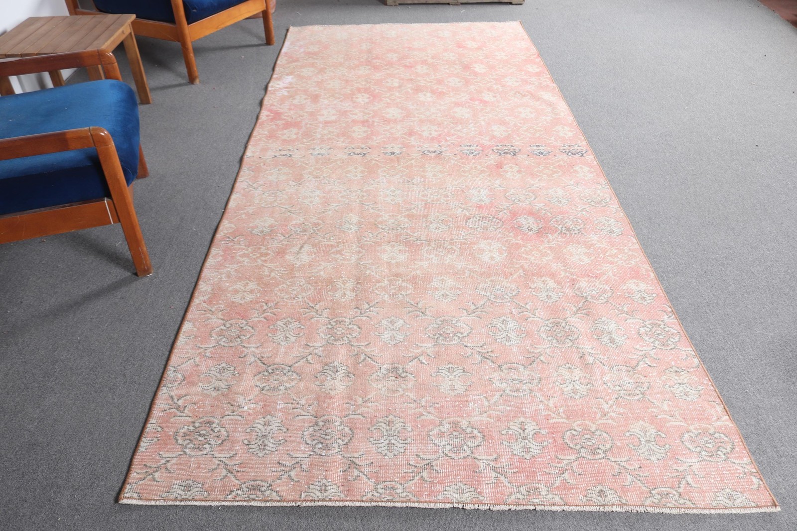 4,6×10,4 ft Vintage Rug, Turkish Large Rug, Pink Gray Solid Rug