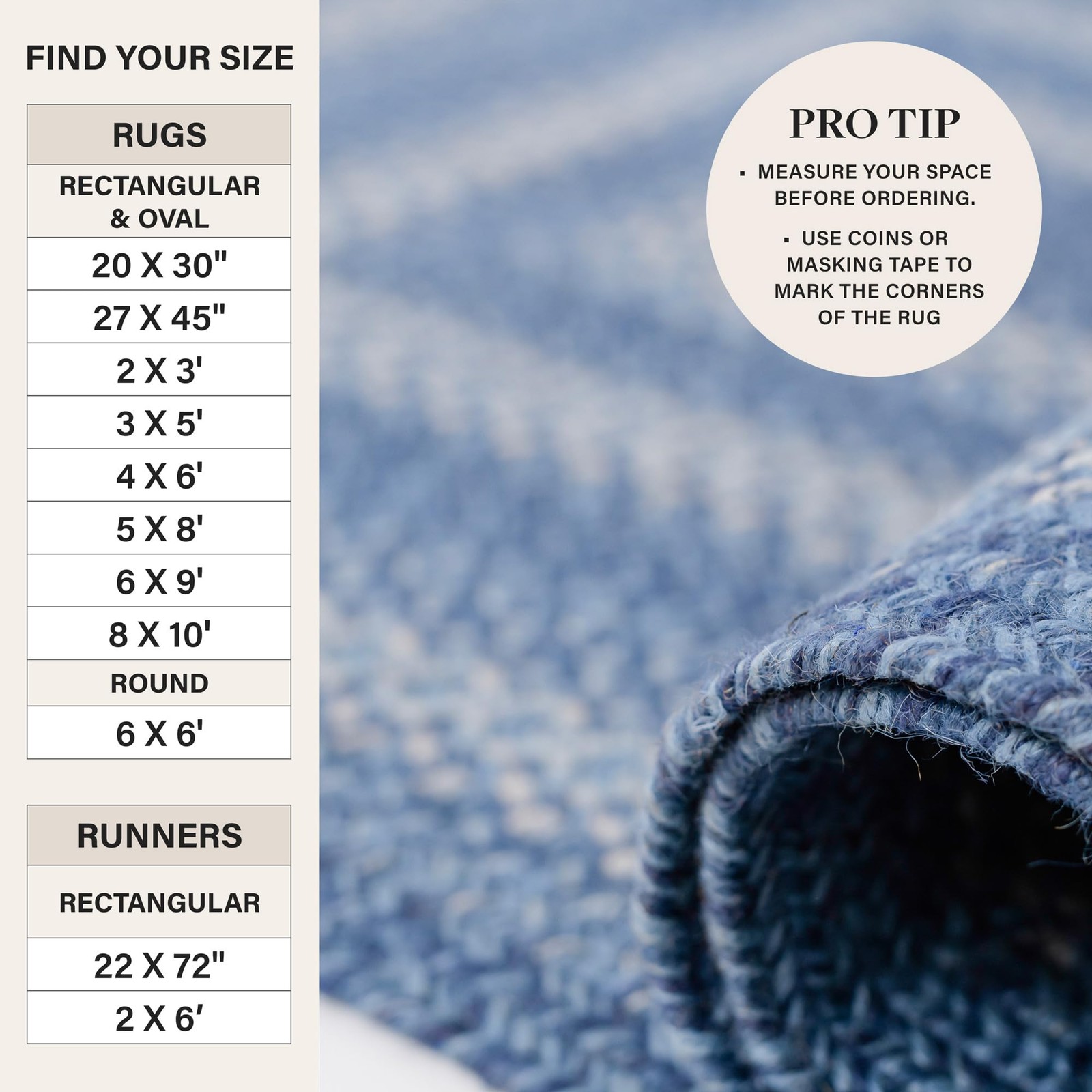 Denim Premium Jute Braided Area Rug, 27″ x 45″ Rectangular Blue – Navy – Whit…