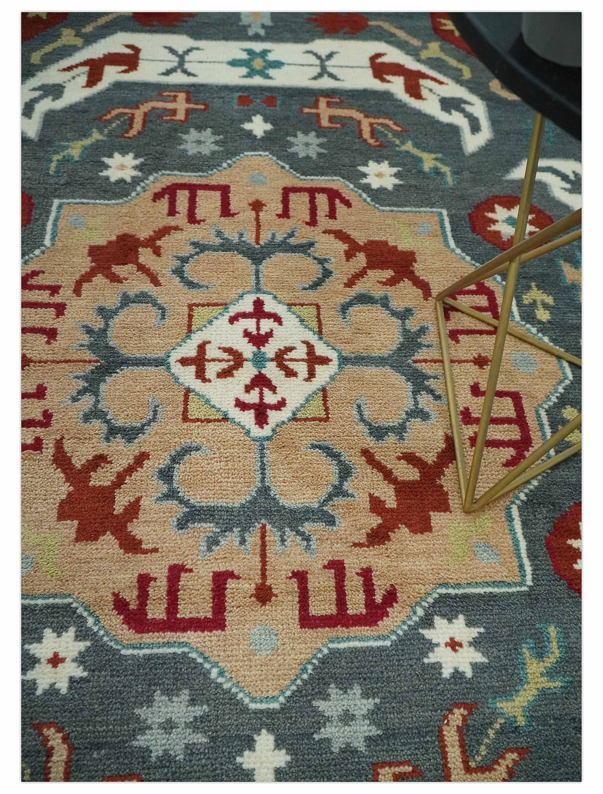 Custom Made Gray, Light Peach, Ivory And brown Hand Knotted Wool Area Rug