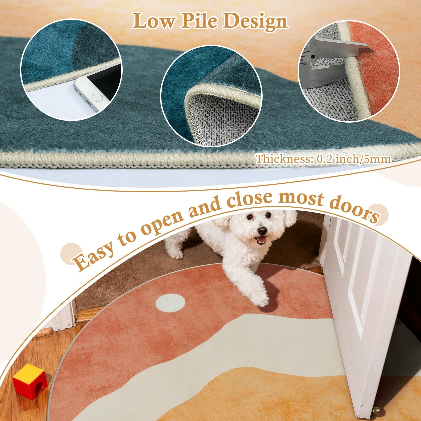5 Ft Colorful Abstract Round Rug – Washable Non-Slip Soft Floor Mat