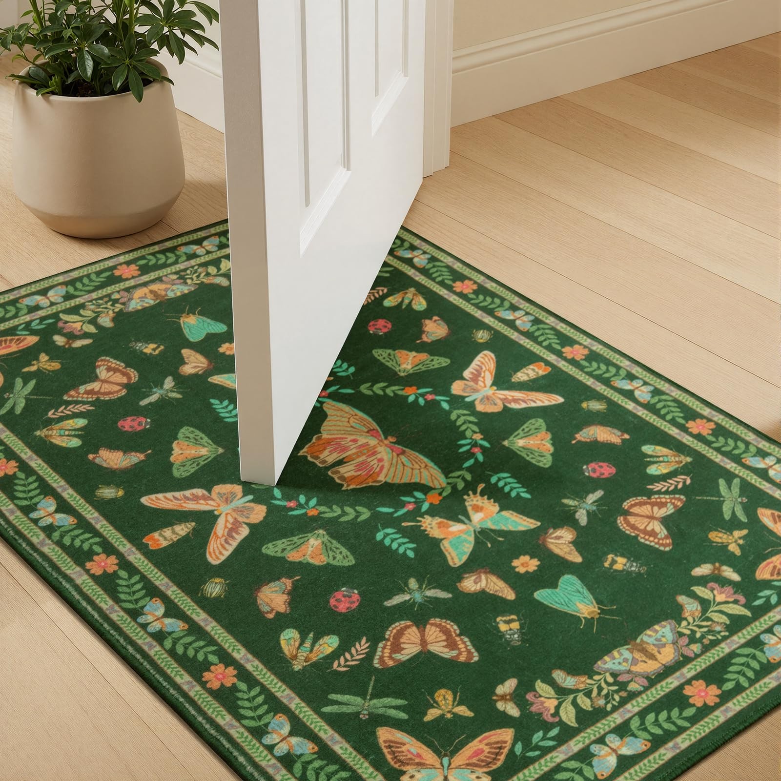 2×3 Small Dark Green Washable Area Rug, Door Mat Indoor Entrance Insect Rug, …