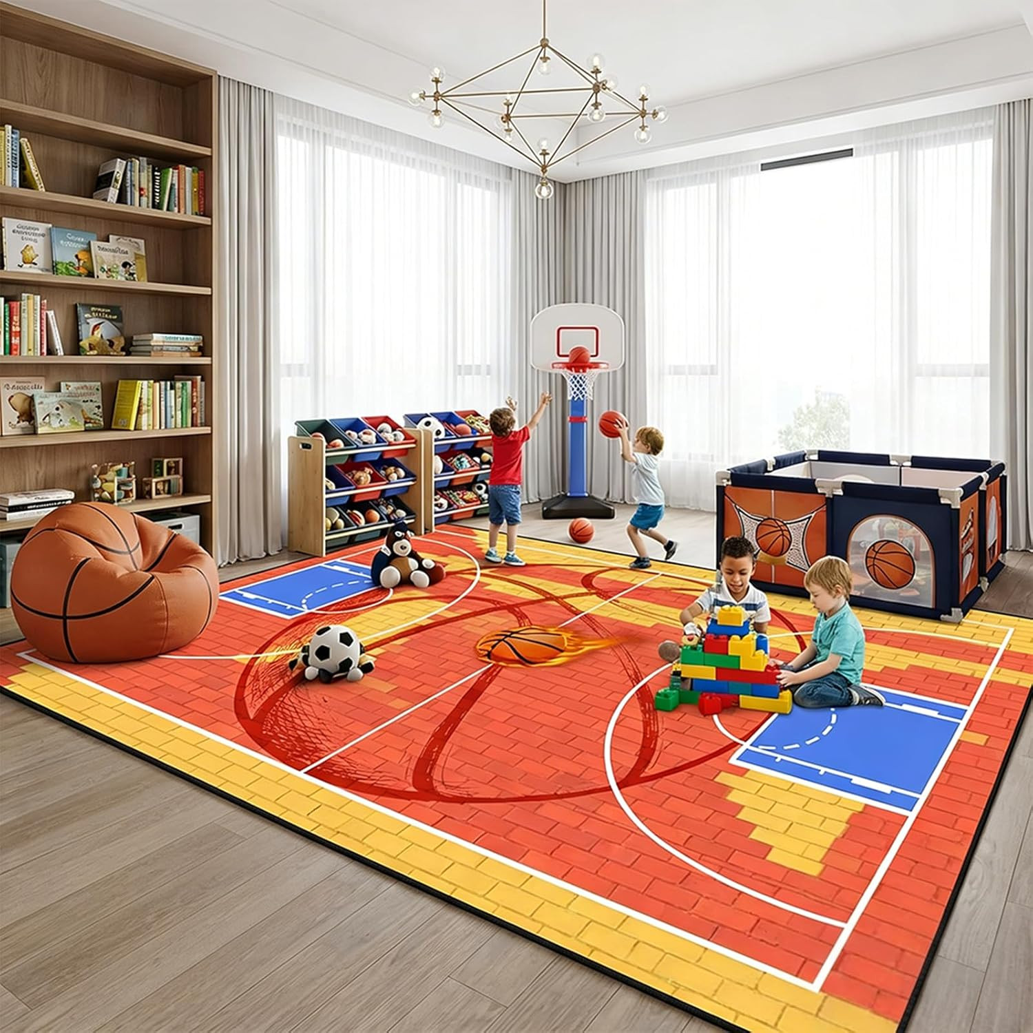 Basketball Court Rug – 9X12 Feet Large Sports Area Rug for Boys Bedroom Decor Ki