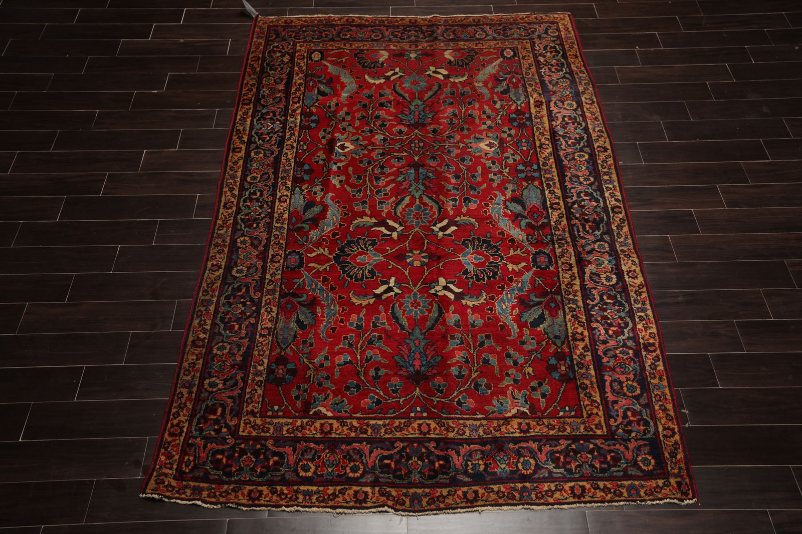 6’2”x9’2” Hand Knotted Wool Red Tabrizz Old Traditional Rug