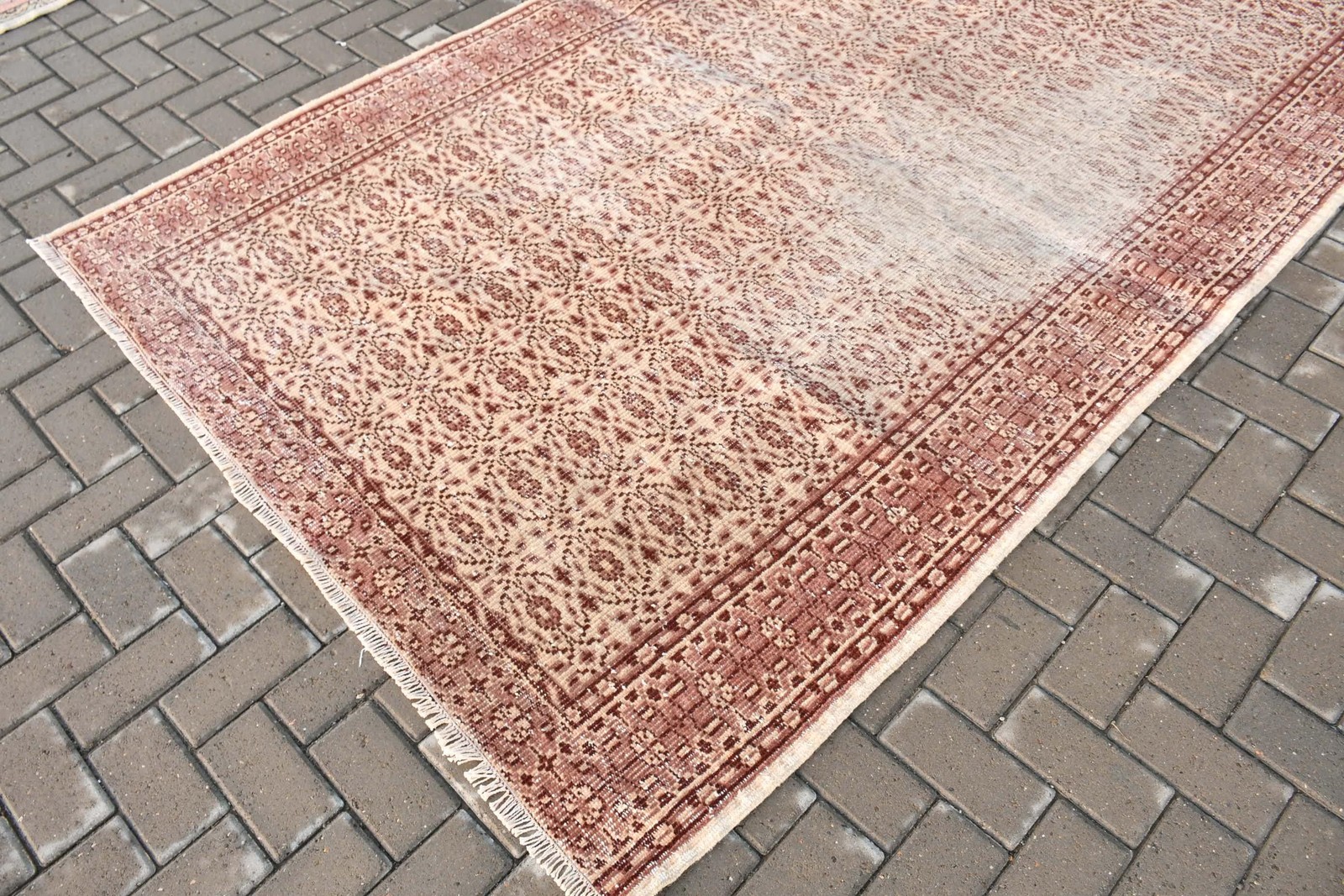 5,6×8,7 ft Large Turkish Rug, Brown Striped Vintage Rug