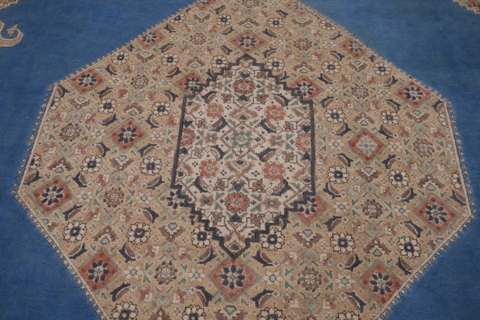 Blue Over-dyed Area Rug 10×13 Hand-knotted Wool Geometric Traditional Carpet
