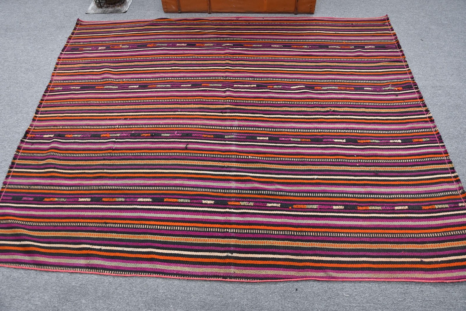 Vintage Rug, Area 5,3×6,46 ft Rug, Kilim Purple Check Rug
