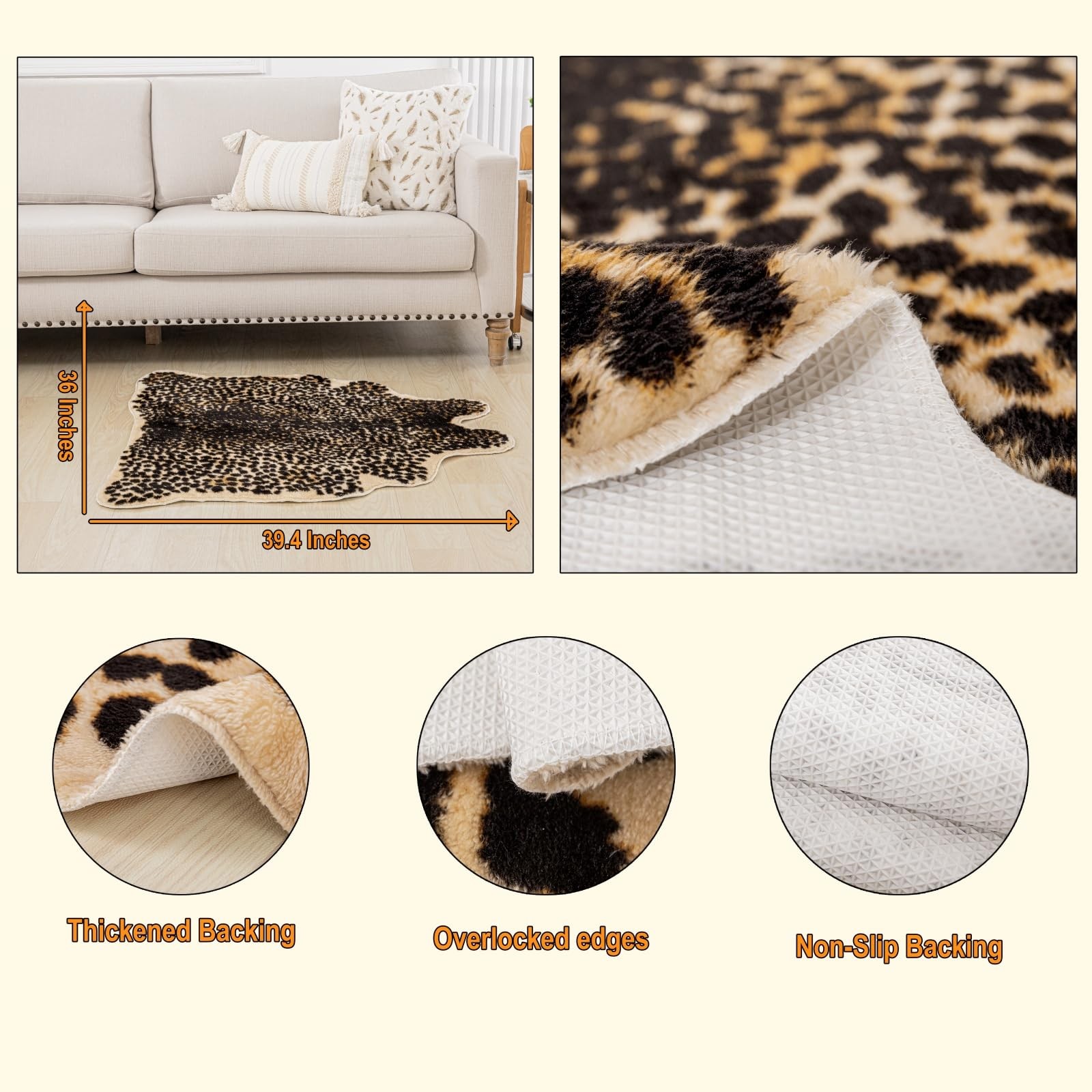 Fluffy Leopard Rug,Non-Slip TPR Base Premium Cheetah Print Rugs, Soft Faux Fu…