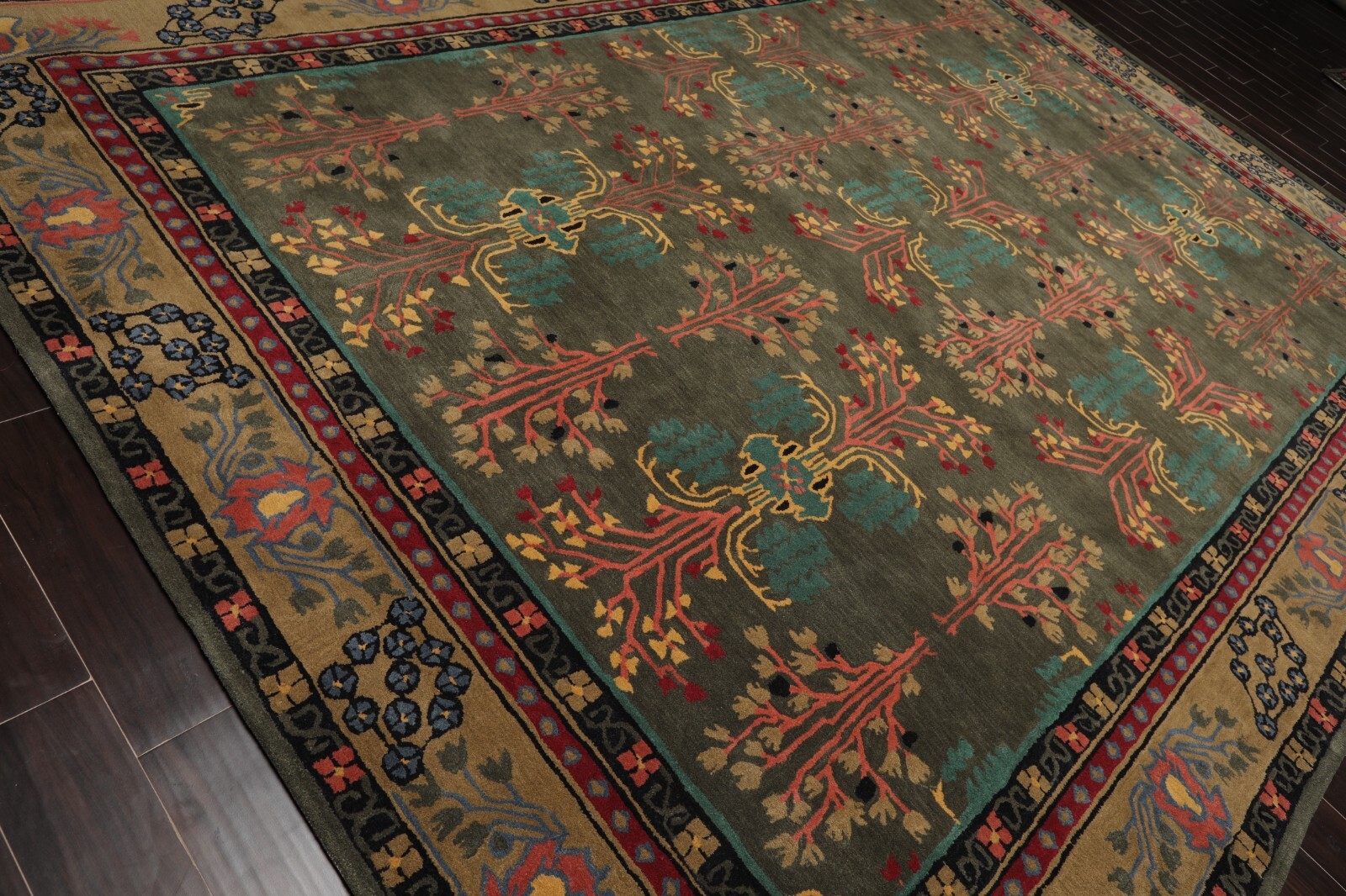 Donegal Arts & Crafts Handmade 100% Wool Area Rug Dark Gray/Green 5′ x 8′