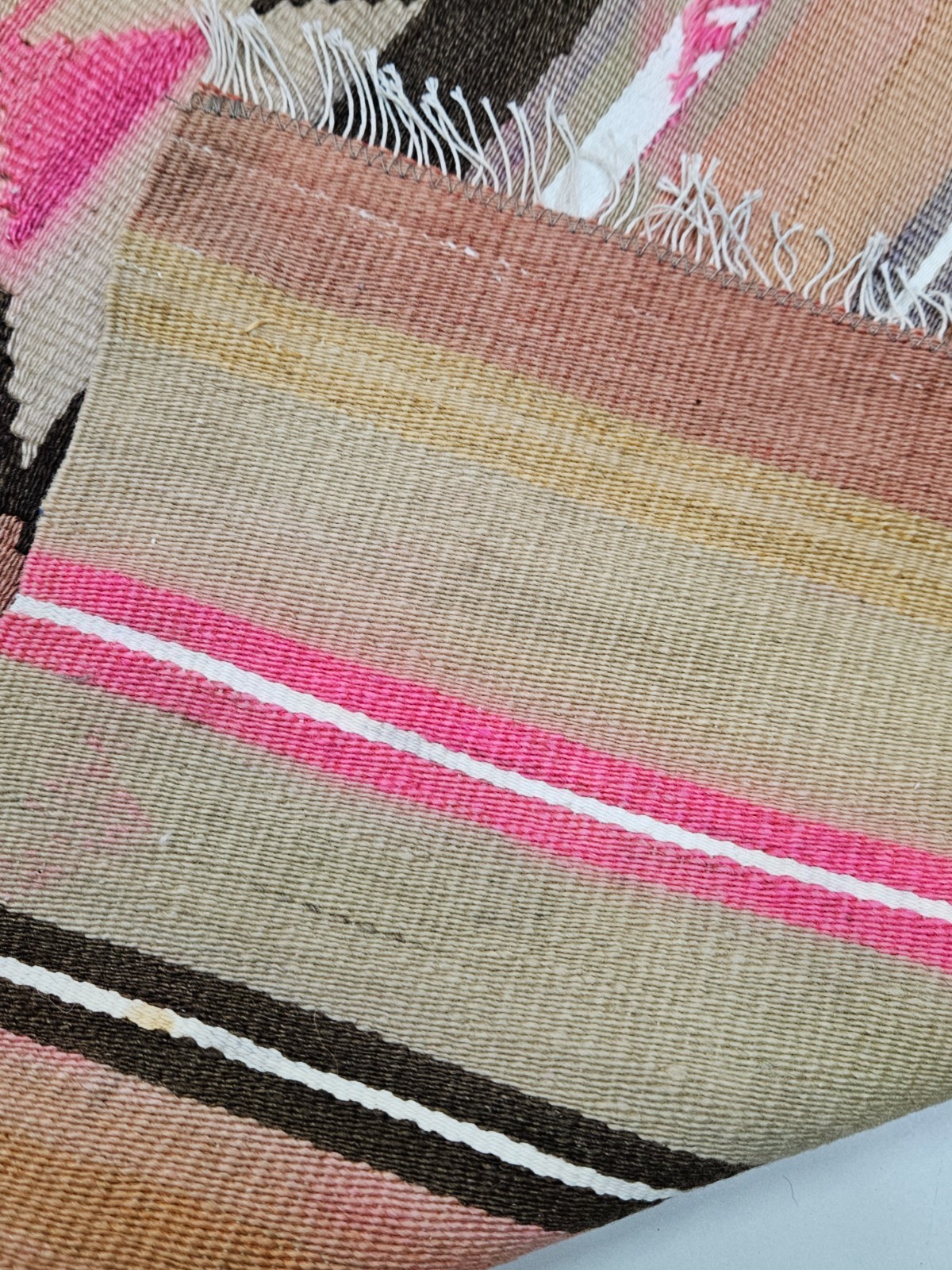 1.9 x 4 ft Vintage Handmade Turkish Kilim Rug with Diamond Medallion and Stripes