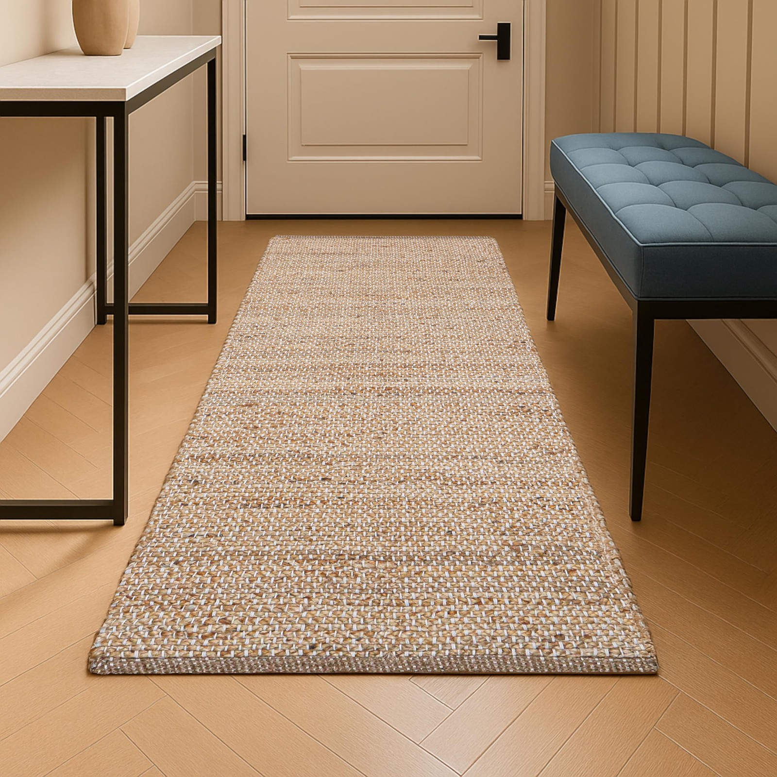 Jute Woven Runner Rug 2’x6′ – Natural, Hand Braided Boho Reversible Area Rugs…