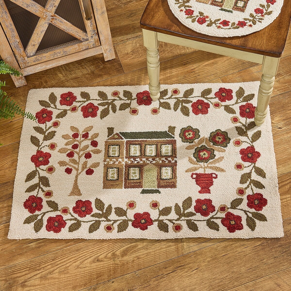 Cotswold Saltbox House Polyester Country Primitive Hooked Accent Rug 24″x36″