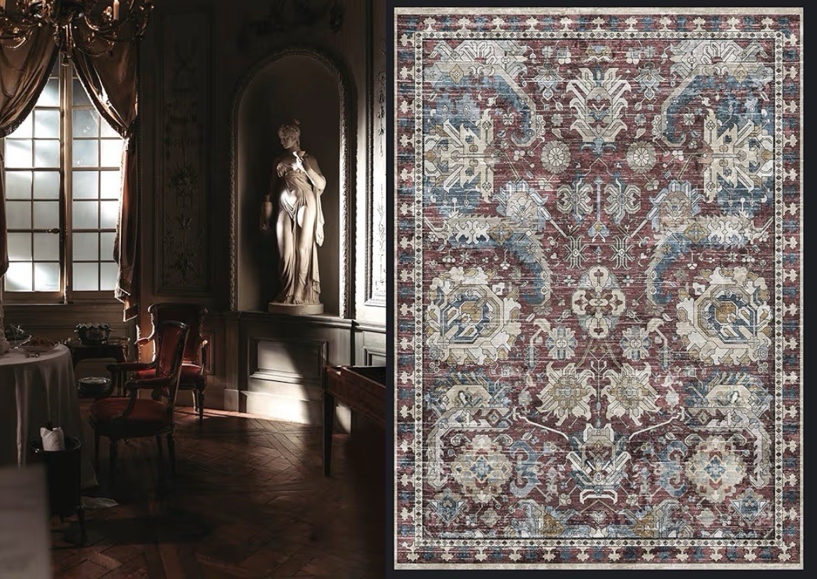 3′ x 5′ Washable Area Rug Burgundy Blue Vintage Boho Tribal Non-Slip Floor Mat