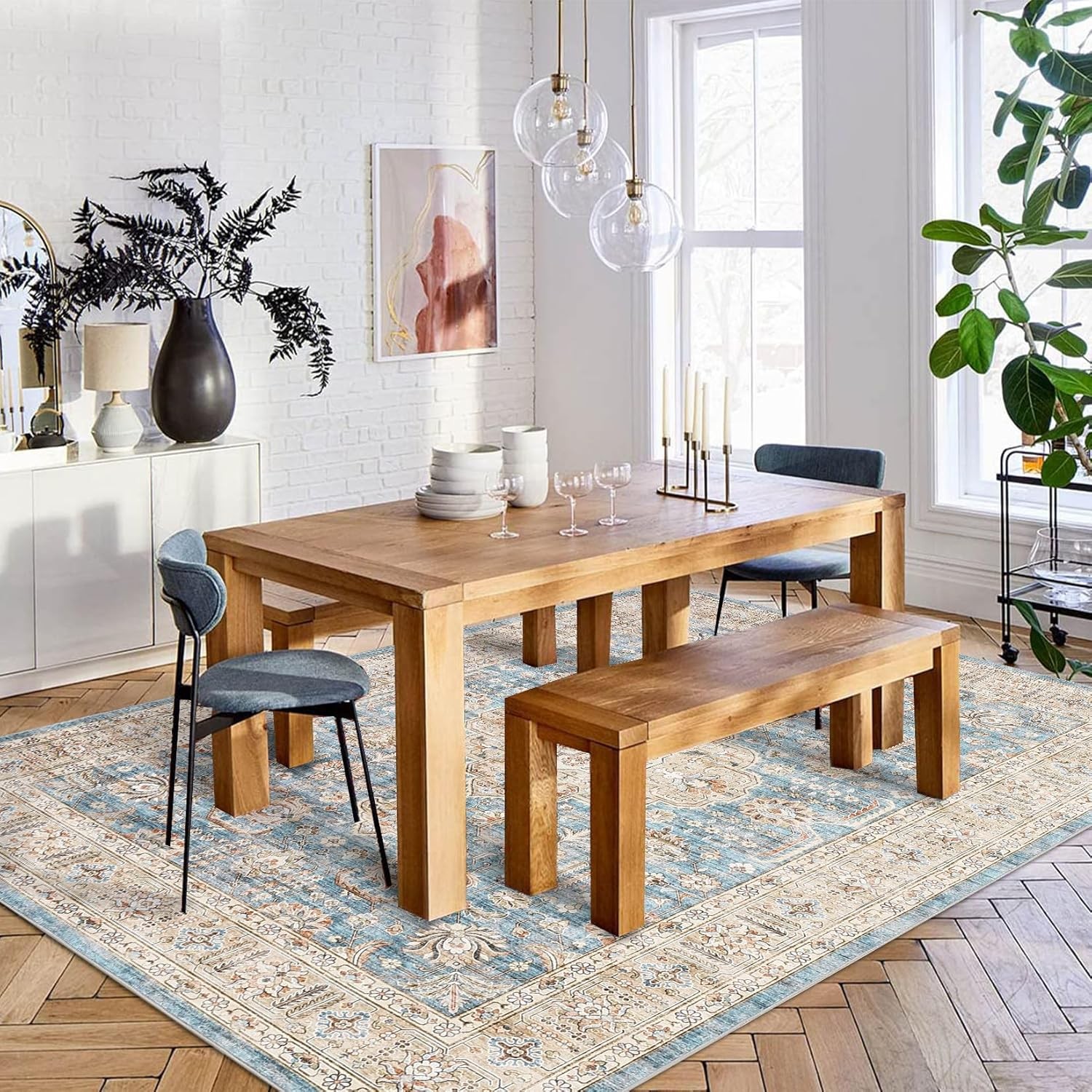 9×12 FT Boho Area Rug Washable Non-Slip Low-Pile Carpet for Dinning Home Office