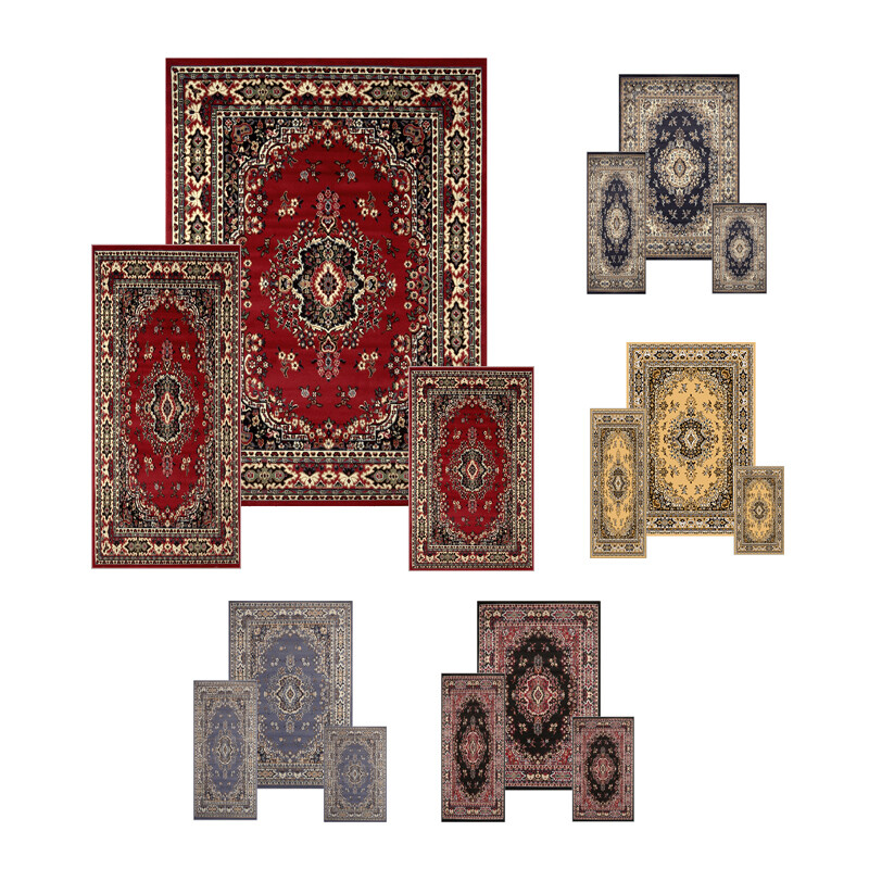 Traditional Medallion 3-Pcs Area Rug Multi-Color Bordered Runner Mat Set