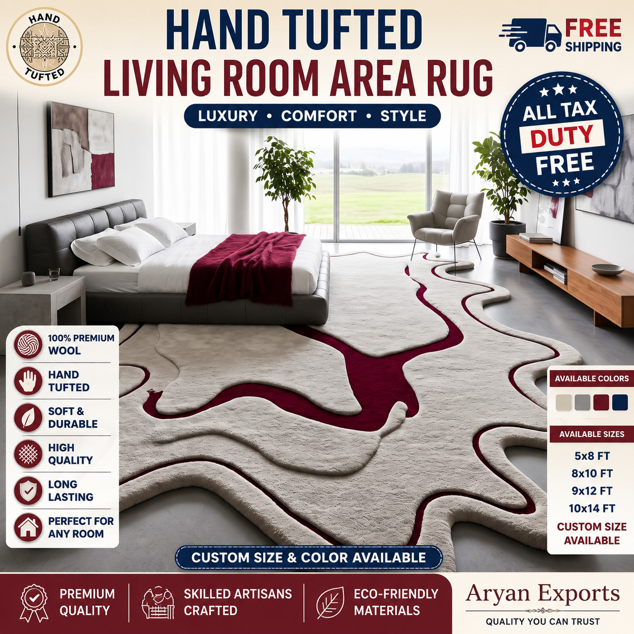 8×10 Handmade Hand Tufted Wool Area Rug Modern Designer Carpet Living Room Rug