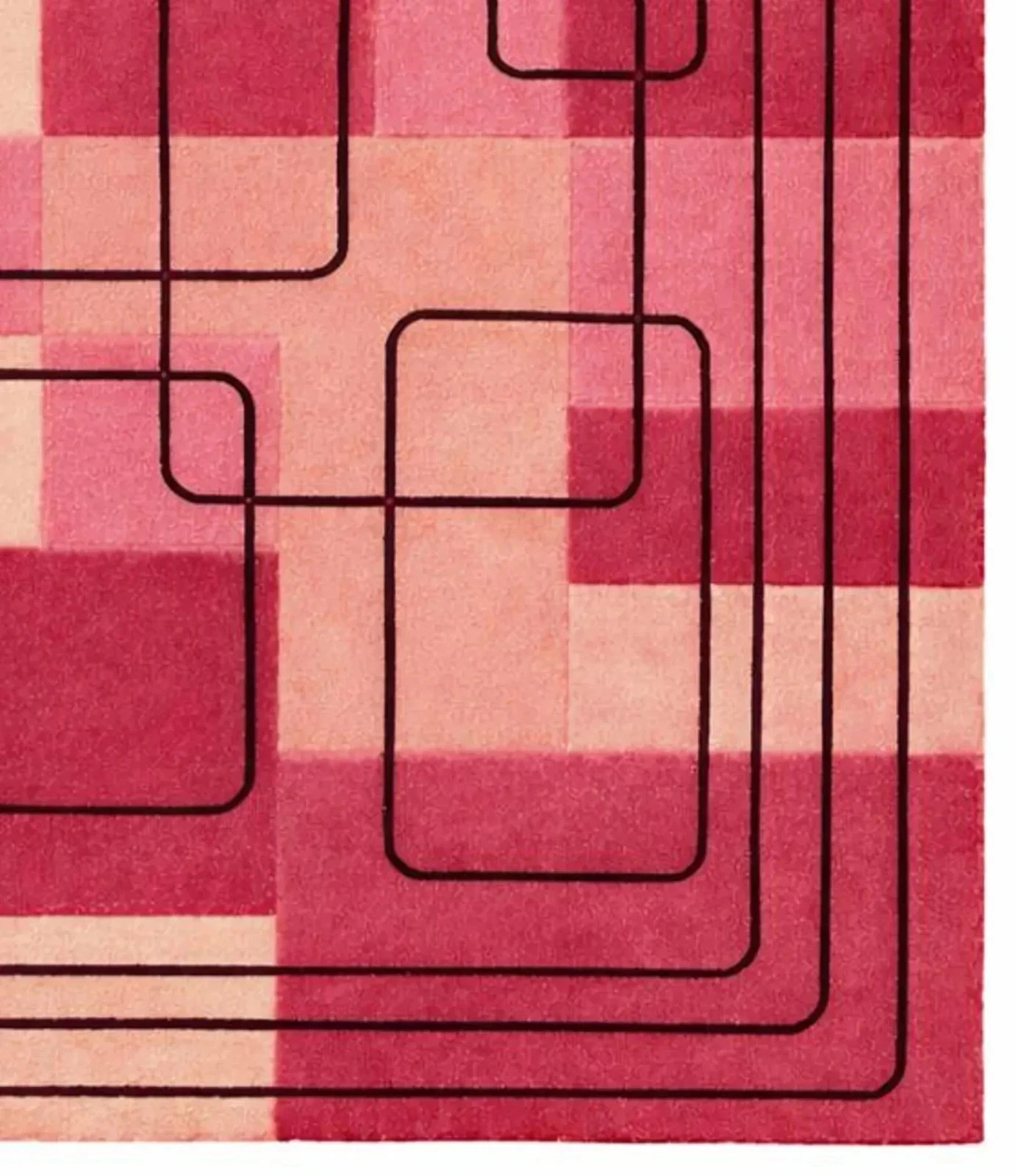 Modern Pink Coral Geometric Area Rug Black Lines Living Room Carpet Soft 8×10