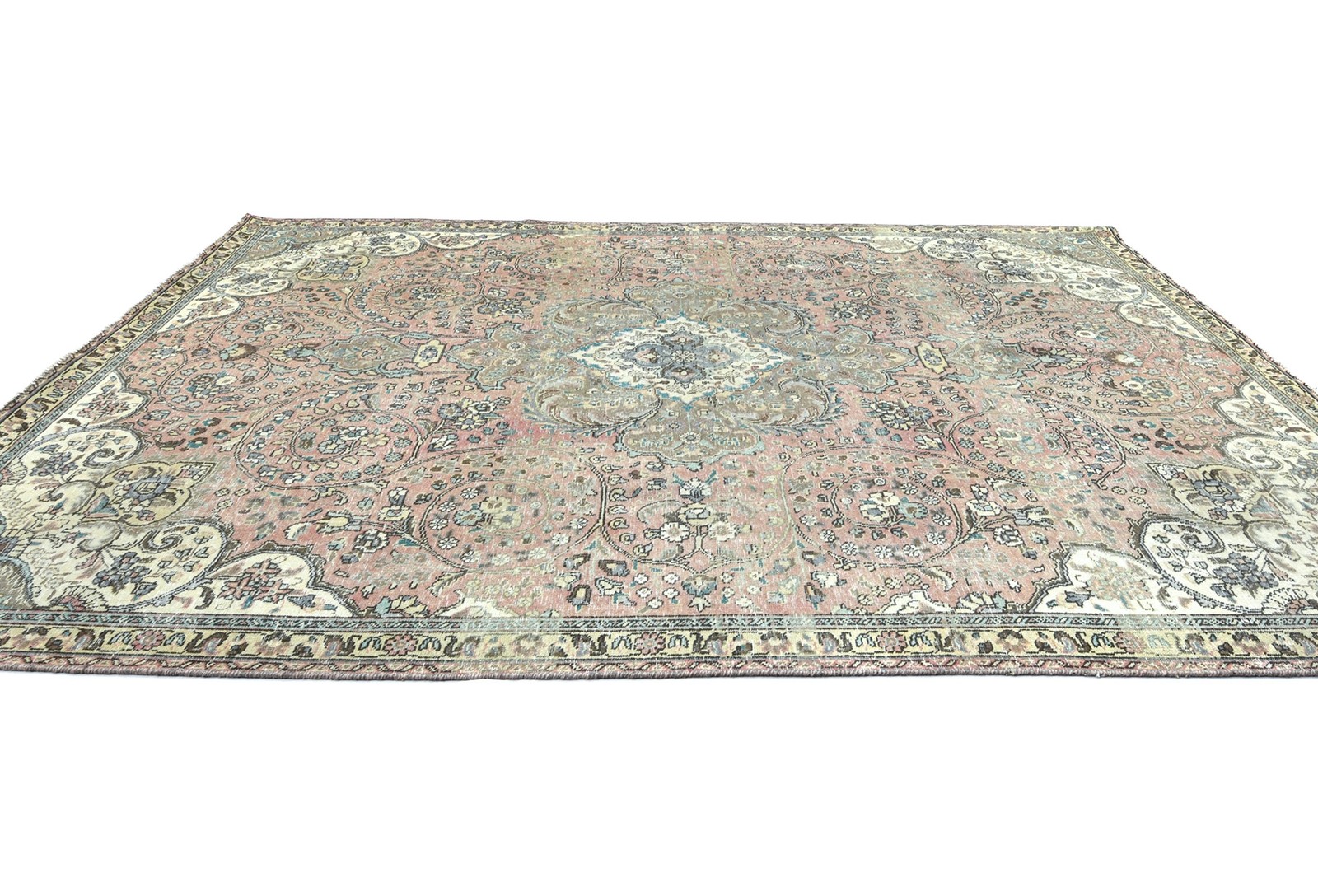 Floral Medallion Antique Oriental Rug Muted Brown Distressed Carpet 7’5X10’5 ft