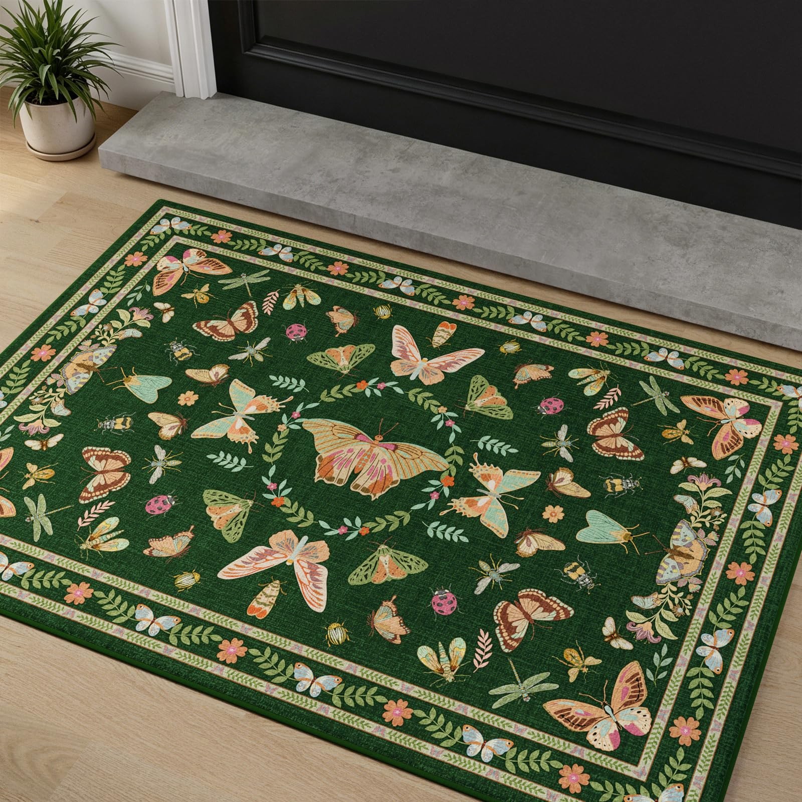 2×3 Small Dark Green Washable Area Rug, Door Mat Indoor Entrance Insect Rug, …