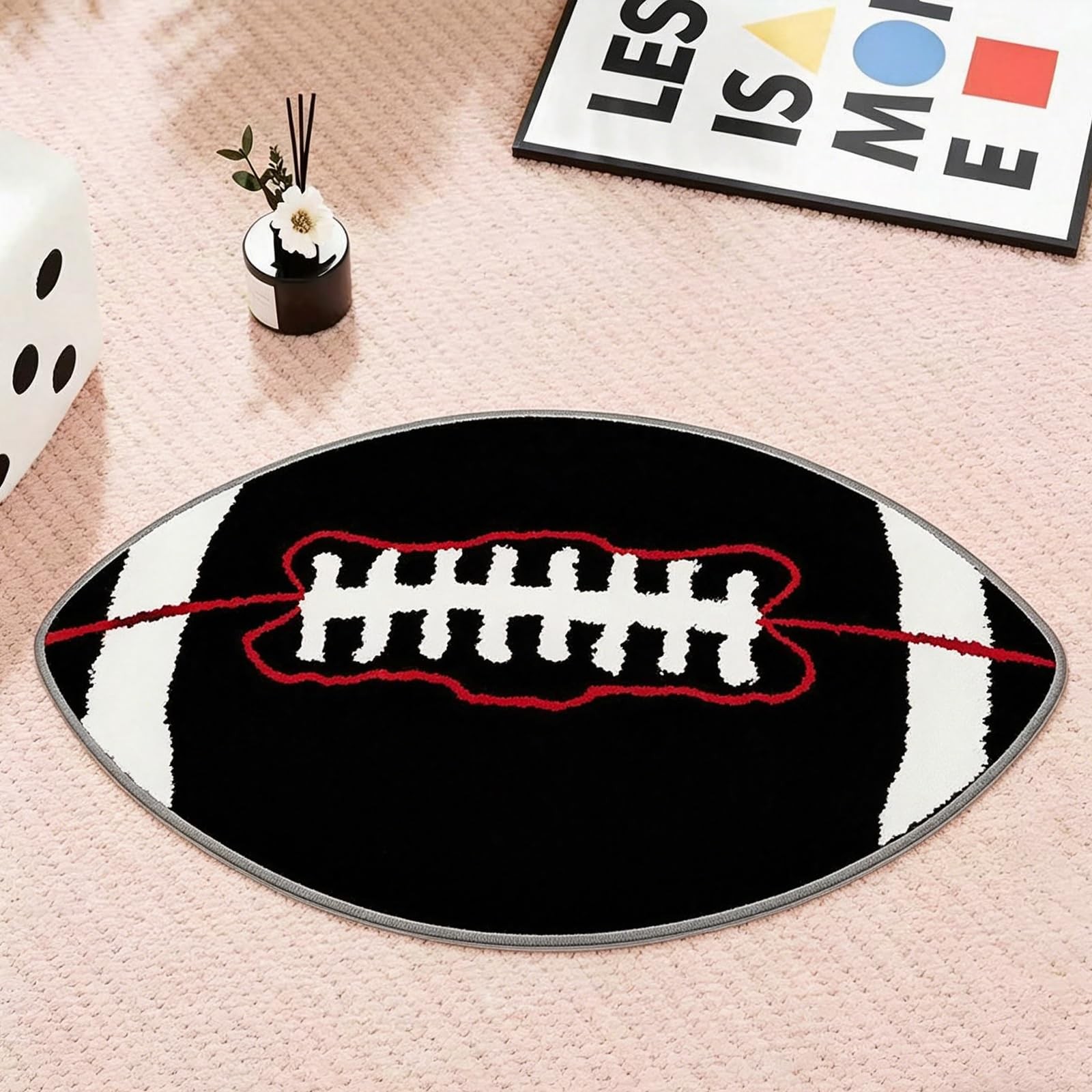Black Football Rug 32×20 Inch Sports Area Decor Non Slip Bath Mat