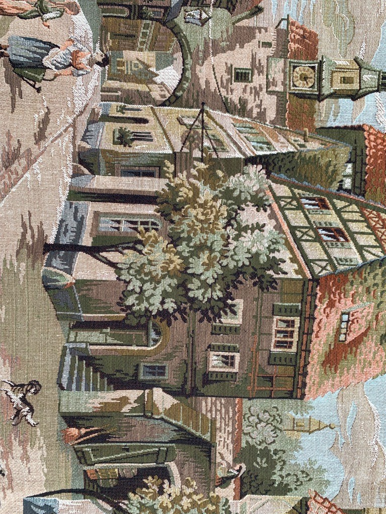 Vintage French Pictorial Tapestry Wall Hanging 150×55 cm | Rare View | Cotton