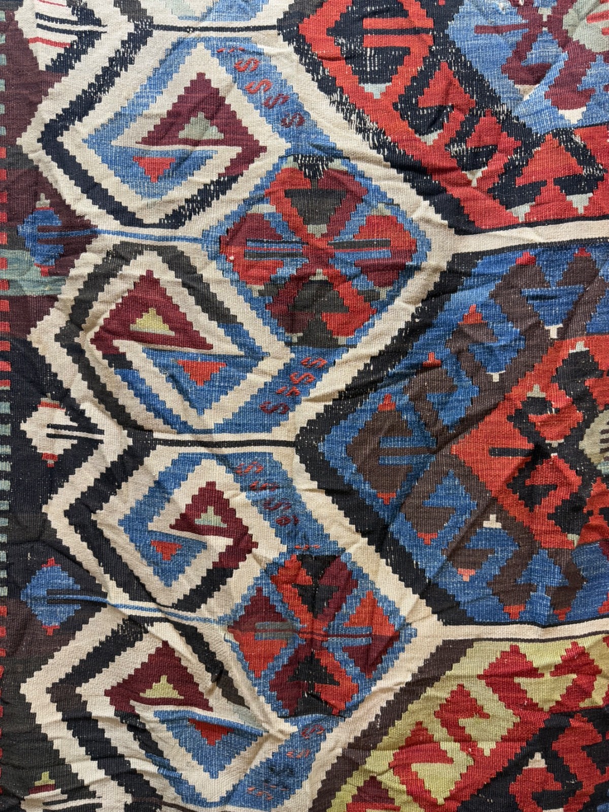 Vintage Beautiful Hand Woven Turkey Anatolian Wool Weaving One Part Kilim Rug
