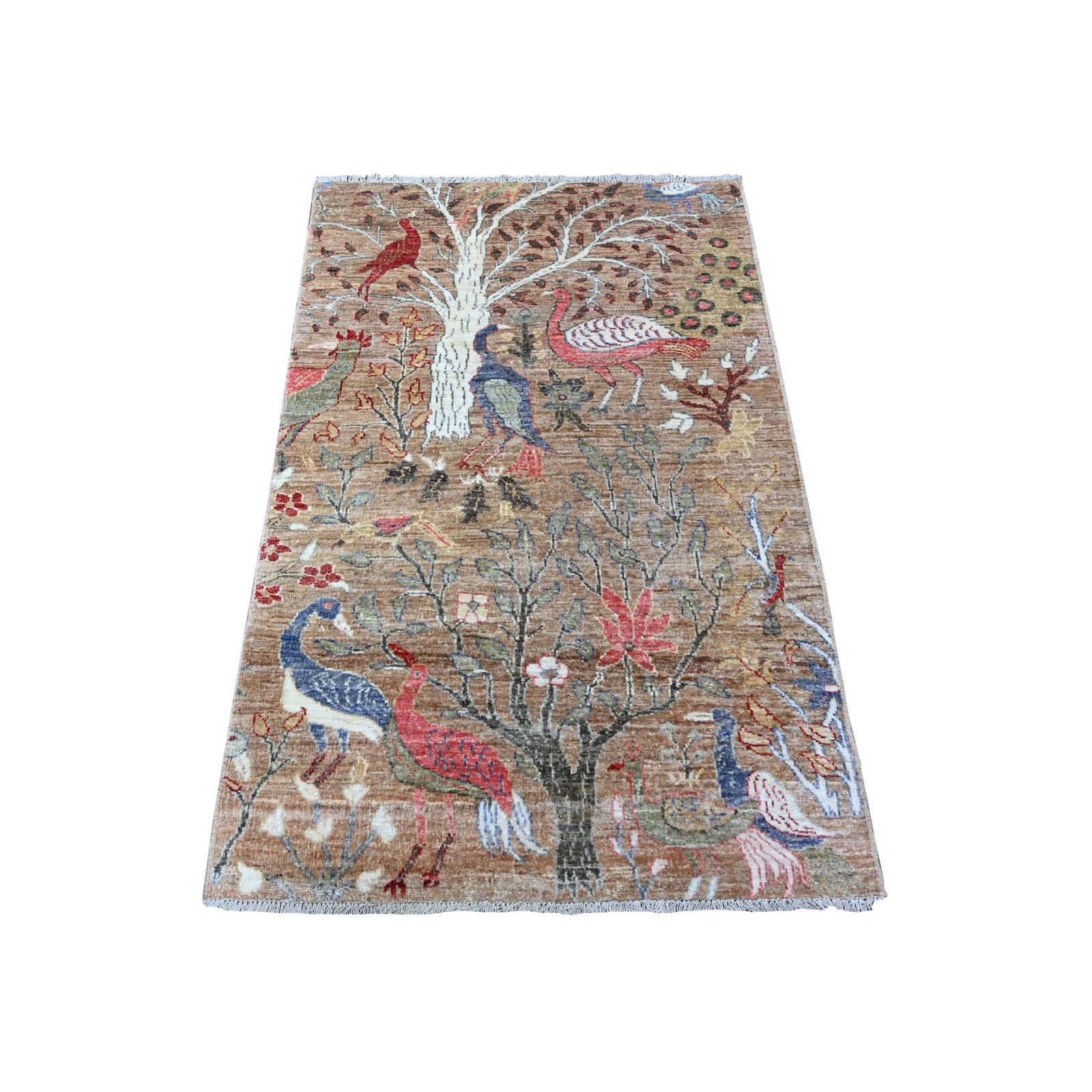 3’x4’9″ Brown Hand Knotted Afghan Peshawar Organic Wool Oriental Rug R88500