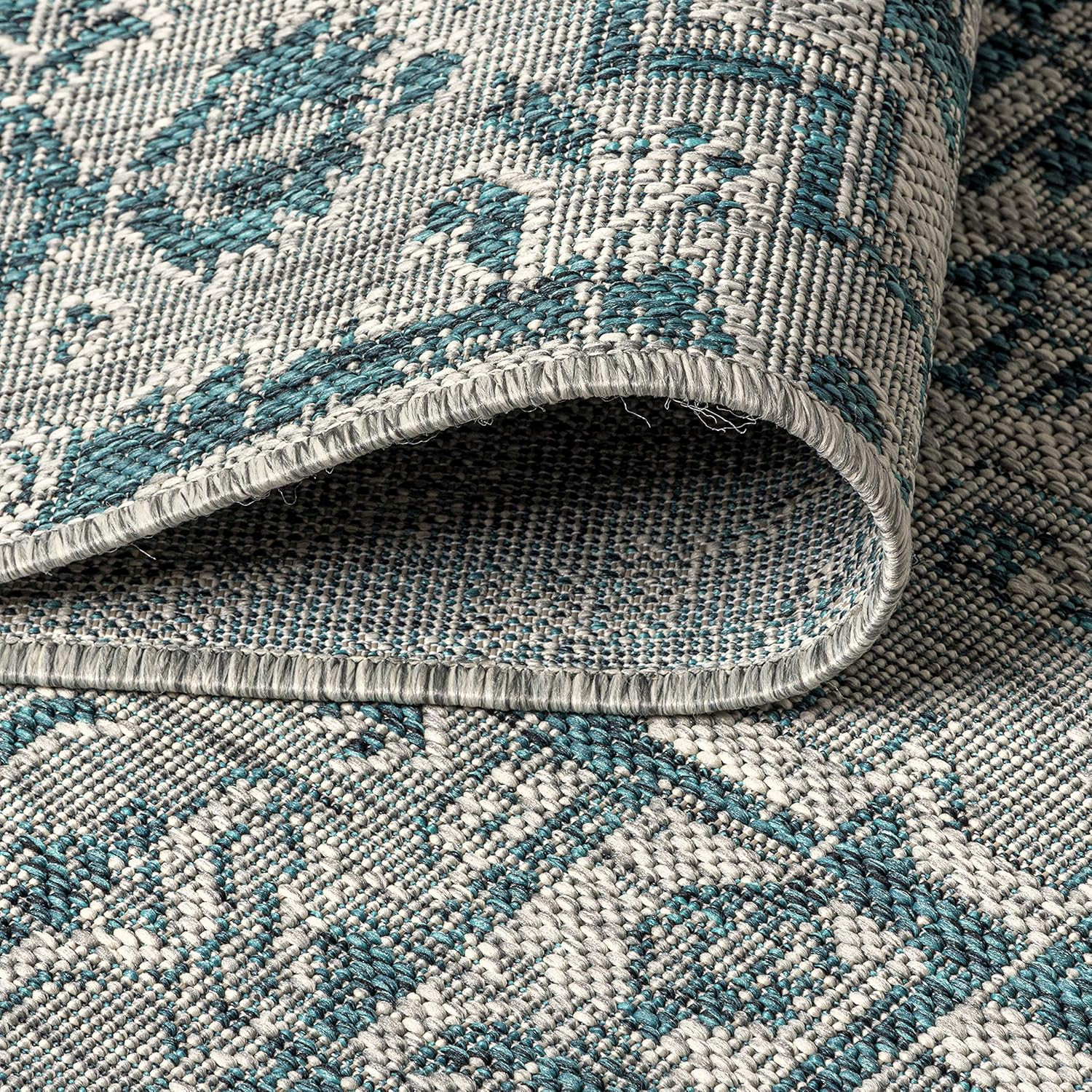 Boho Teal/Gray Medallion Area Rug 9×12 – Pet-Friendly, Easy-Clean, High Traffic