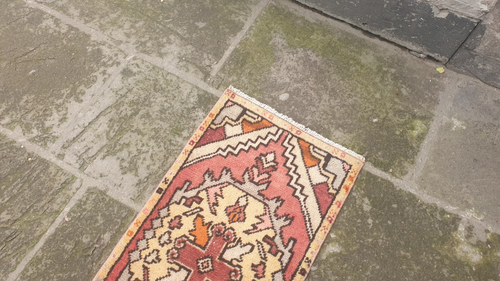 Small Turkish rug 44×91 cm 1.4×3 ft Vintage Wool Turkish Bathroom rug