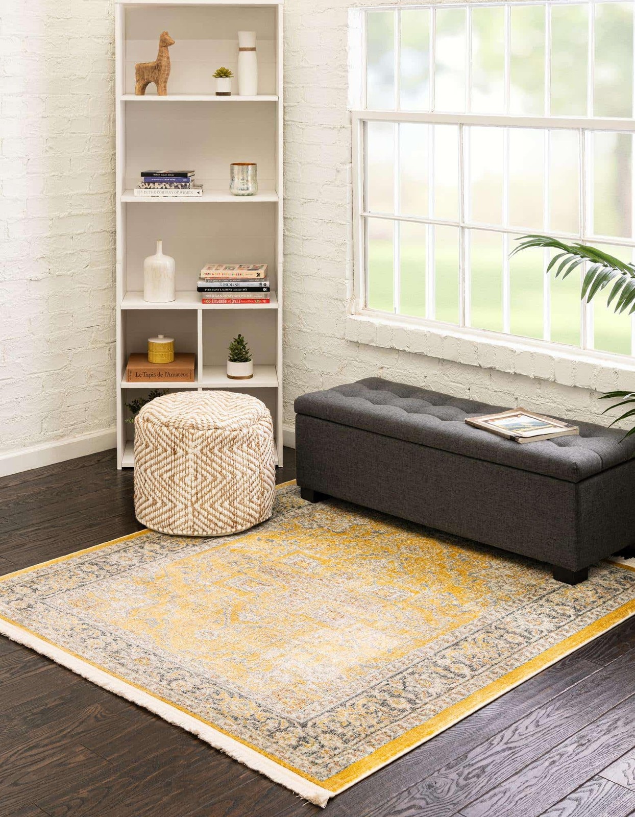 Baracoa Collection Area Rug – Prado (5′ 1″ Square, Yellow/ Ivory)