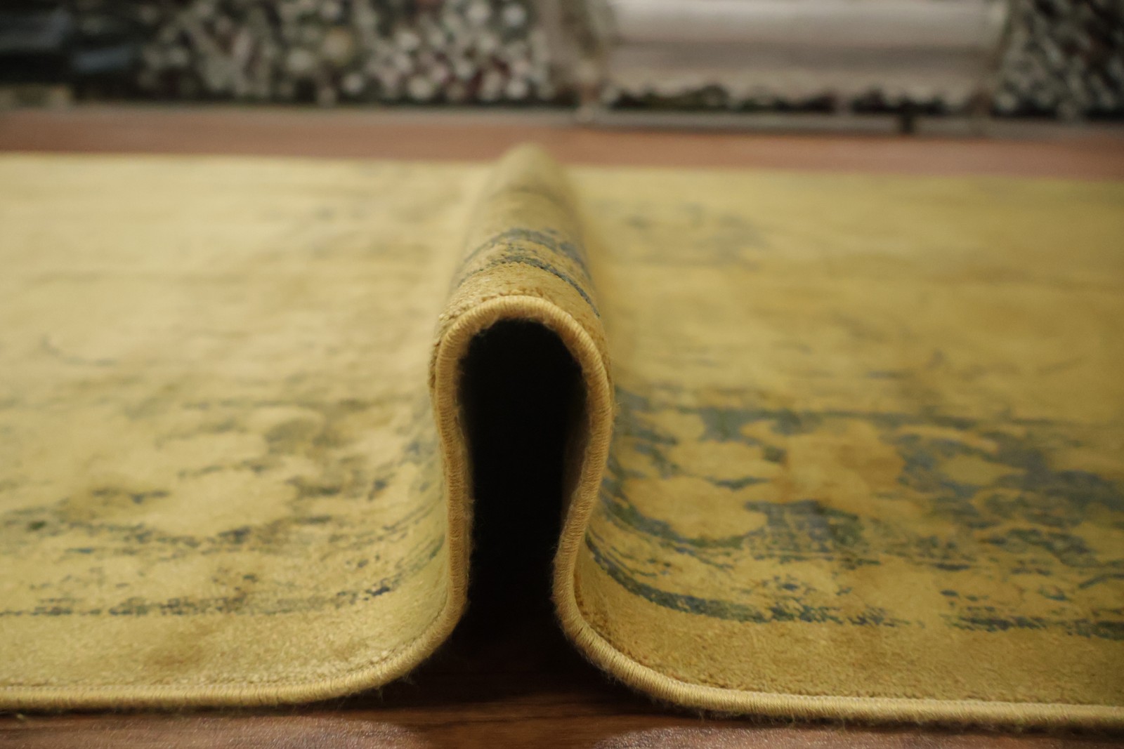 Vintage Distressed Look Area Rug 5×8 Ft Contemporary Yellow Turkish Carpet