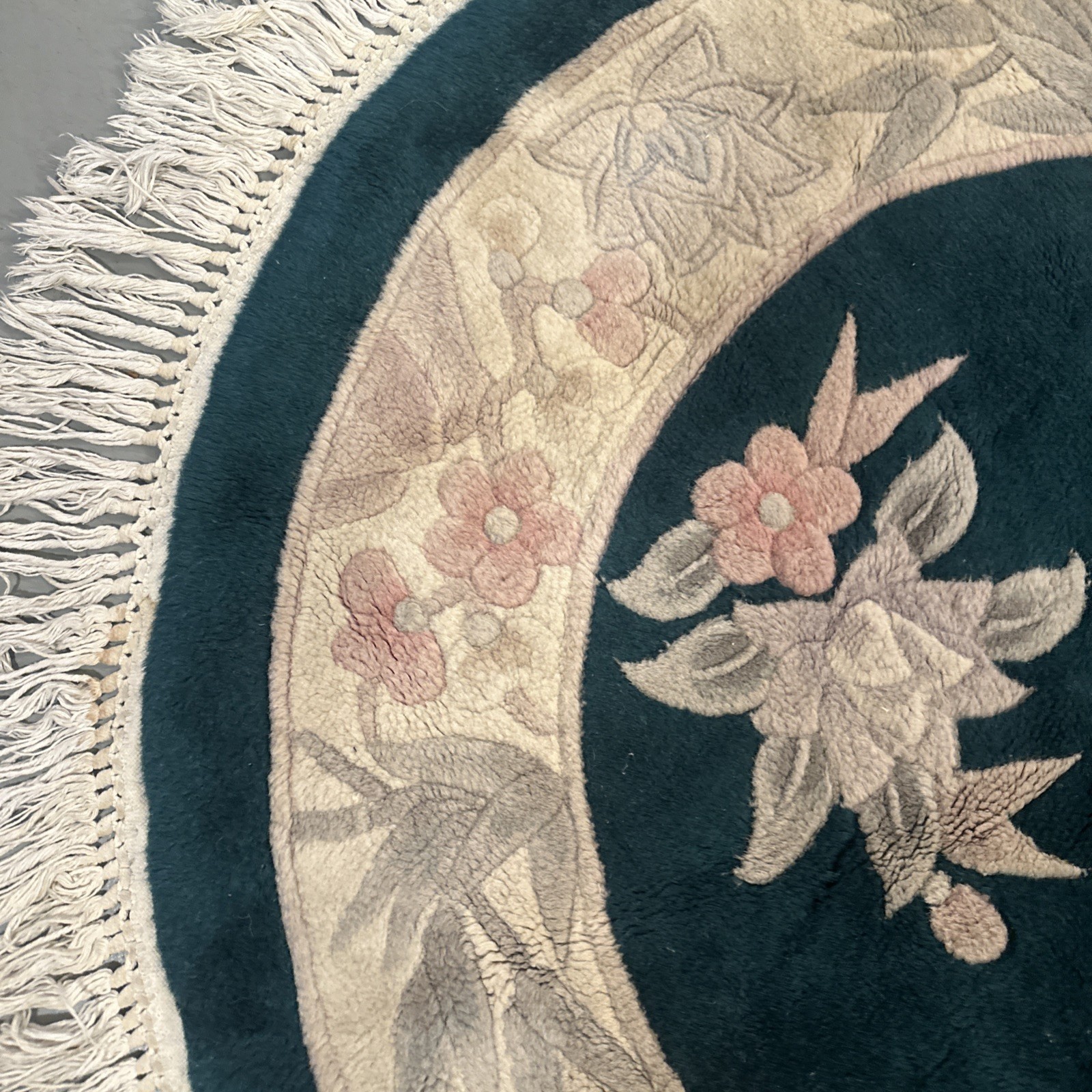 4ft Round oriental Peking Collection Authentic 100% Wool Pile Rug Green Vintage
