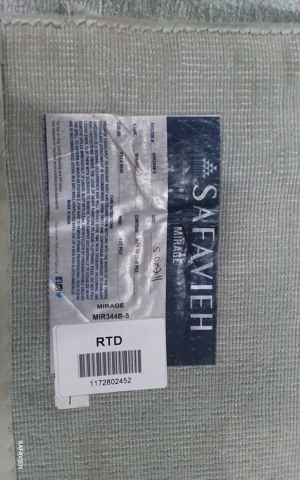 VILLA BLUE 5′-0″ x 8′-0″ Back Stain Rug, Reduced Price 1172802452 MIR344B-5