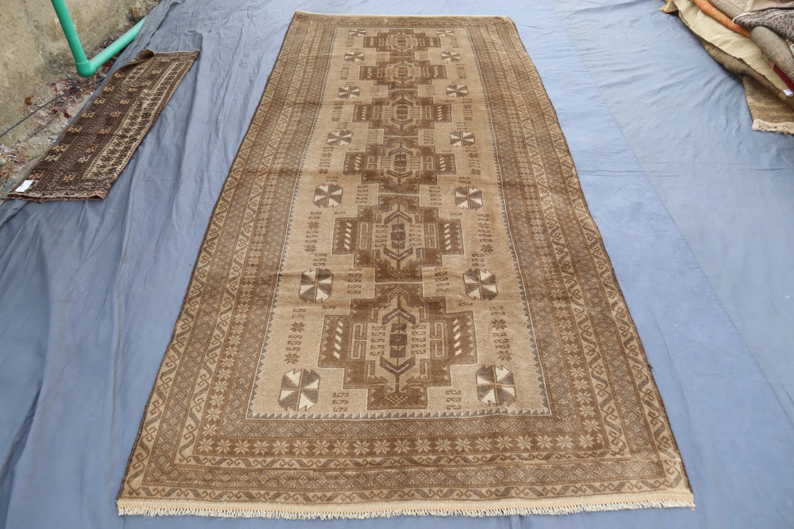 4’6×10’2 ft Afghan Beige Gray Handmade 100% Wool Rug / Oriental Rug/ Kitchen Rug
