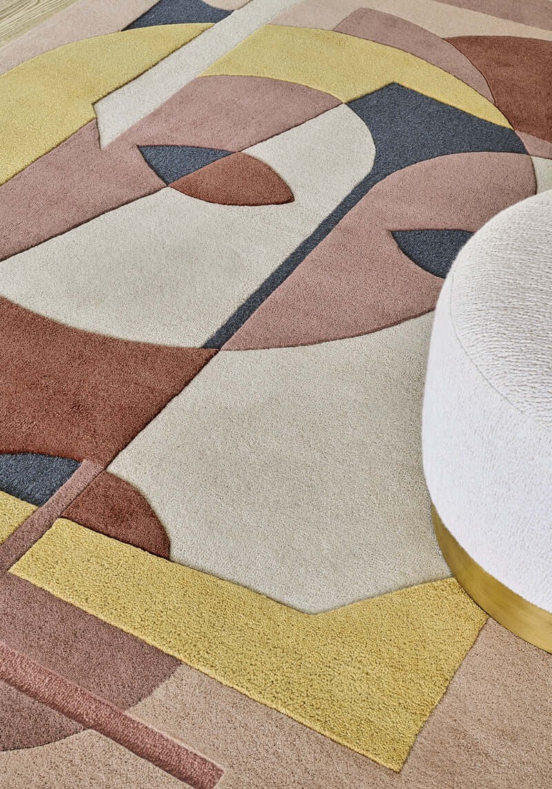 Blue, Yellow, or Peach Sculpture Design Hand-tufted 100% Wool Area Rug