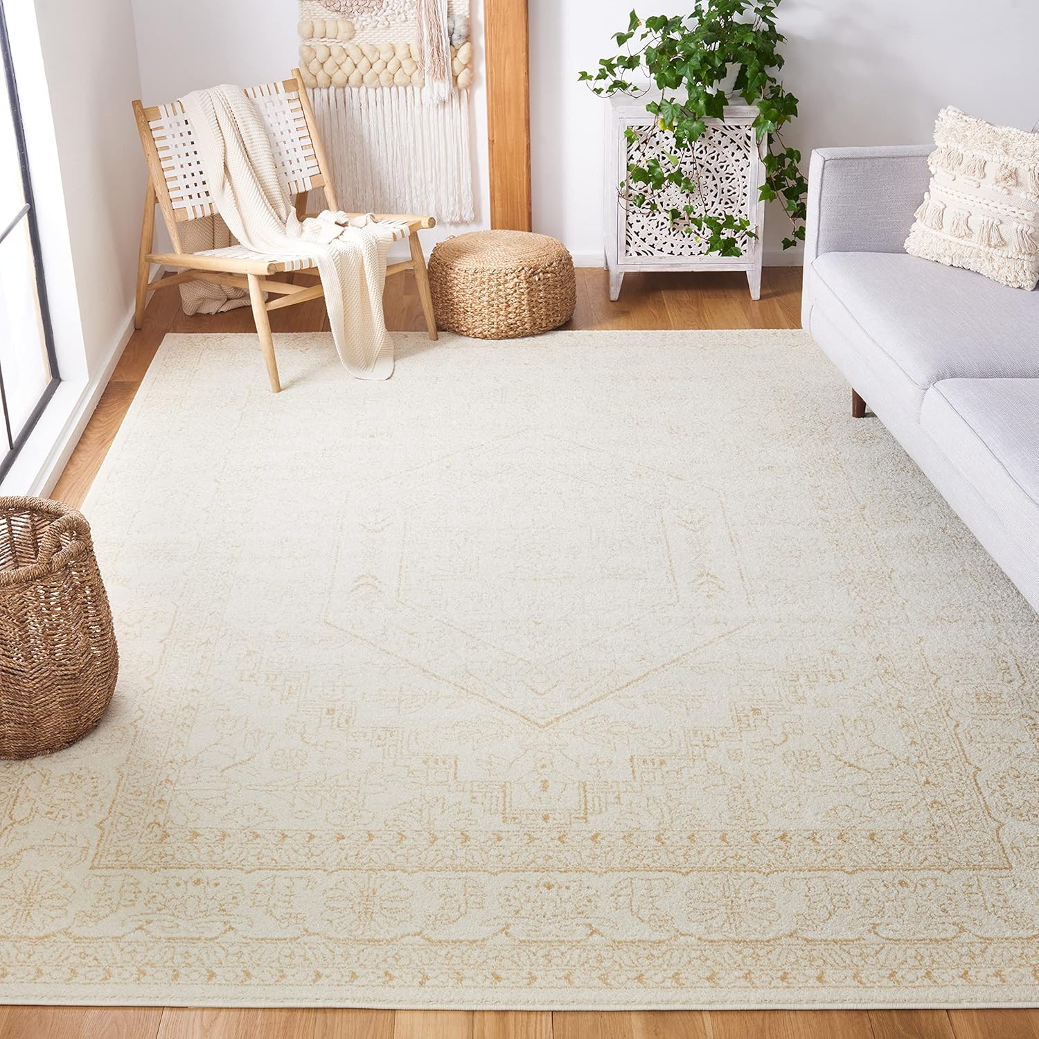 Adirondack 8×10 Area Rug – Ivory & Beige Medallion, Easy Clean, Non-Shedding